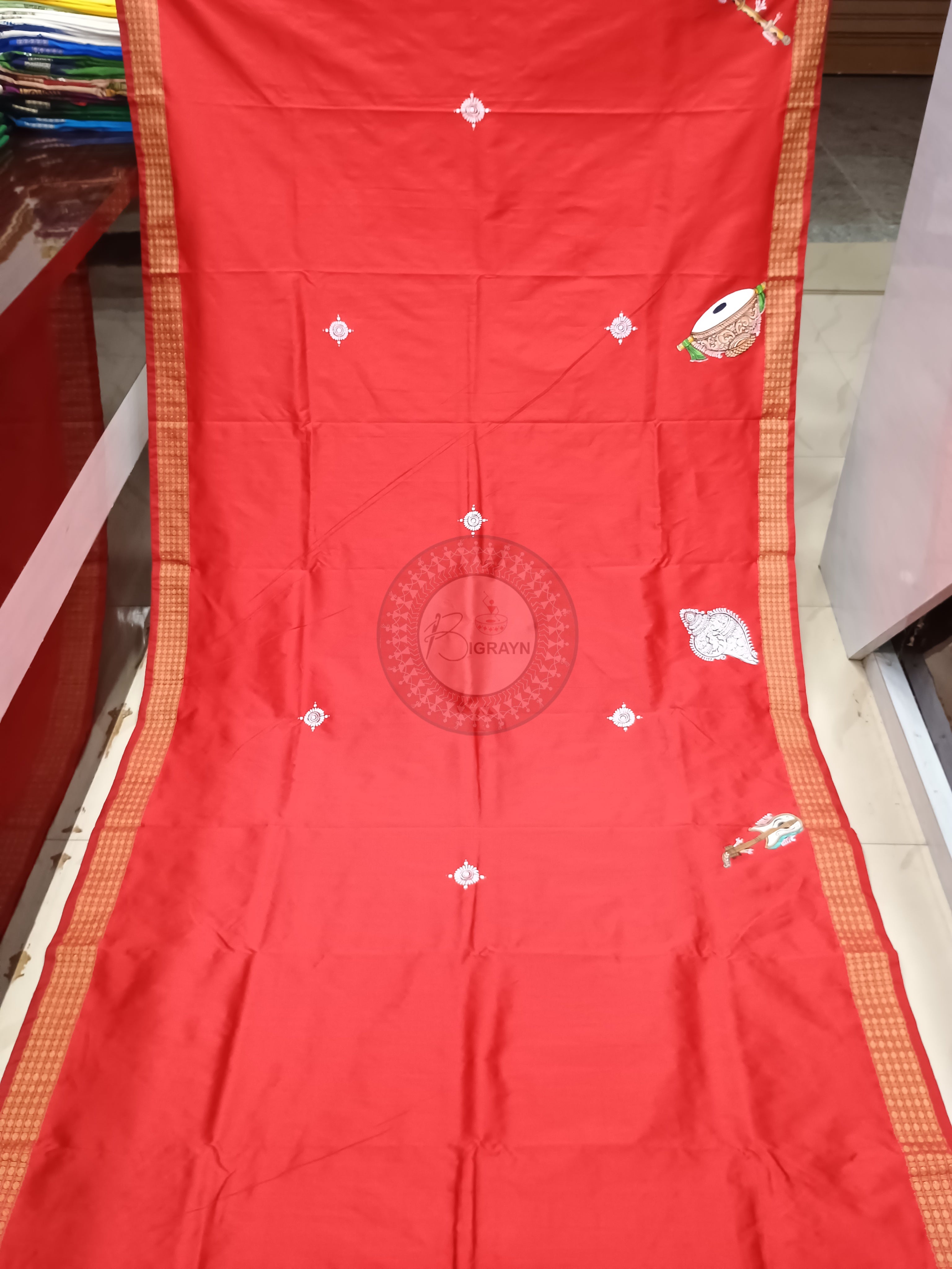 Red Marriage Theme Pattachitra Cotton Blended Silk Saree