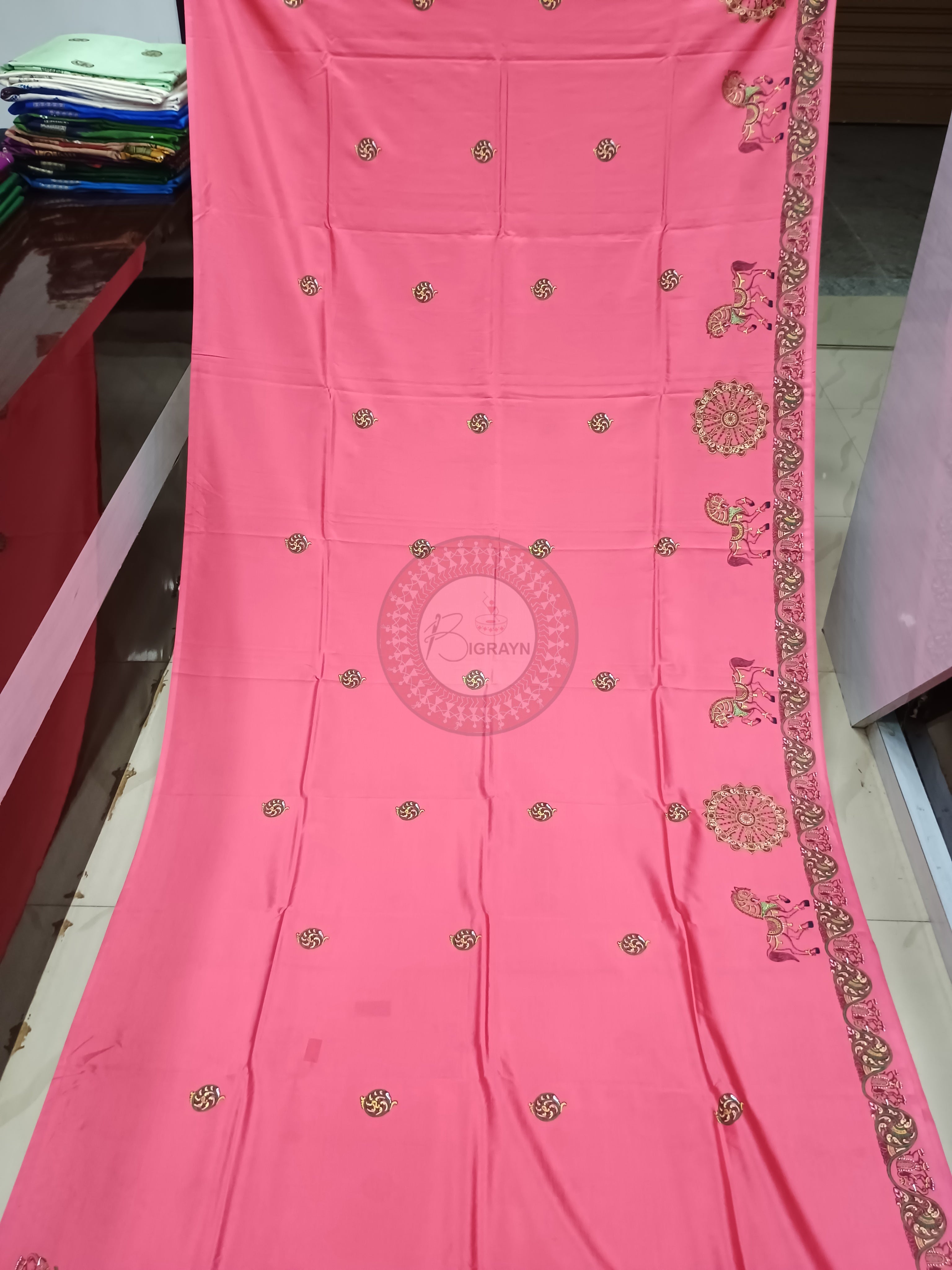 Pink Konark Wheel Theme Pattachitra Khadi Silk Saree