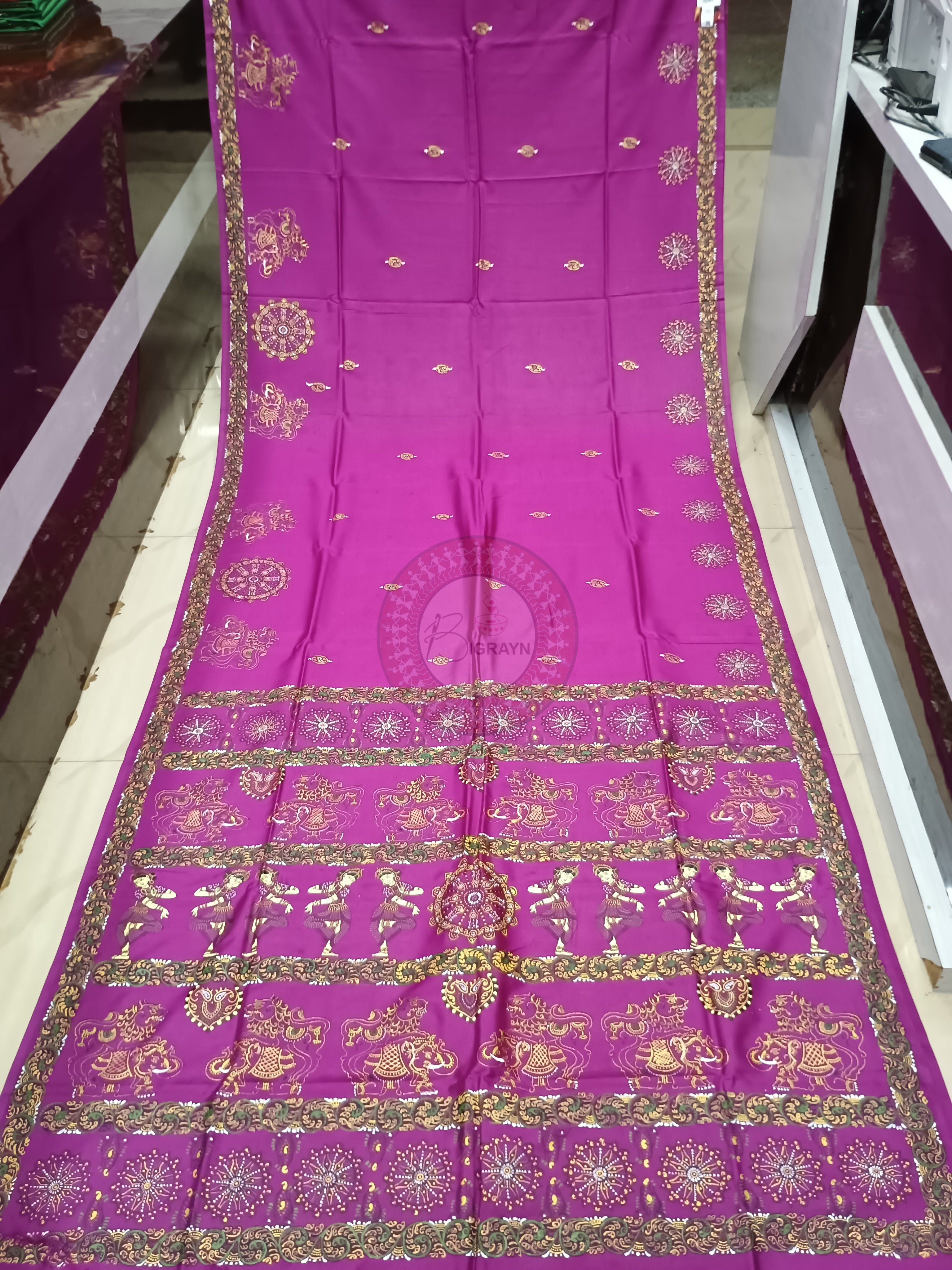 Purple Konark Wheel Theme Pattachitra Khadi Silk Saree