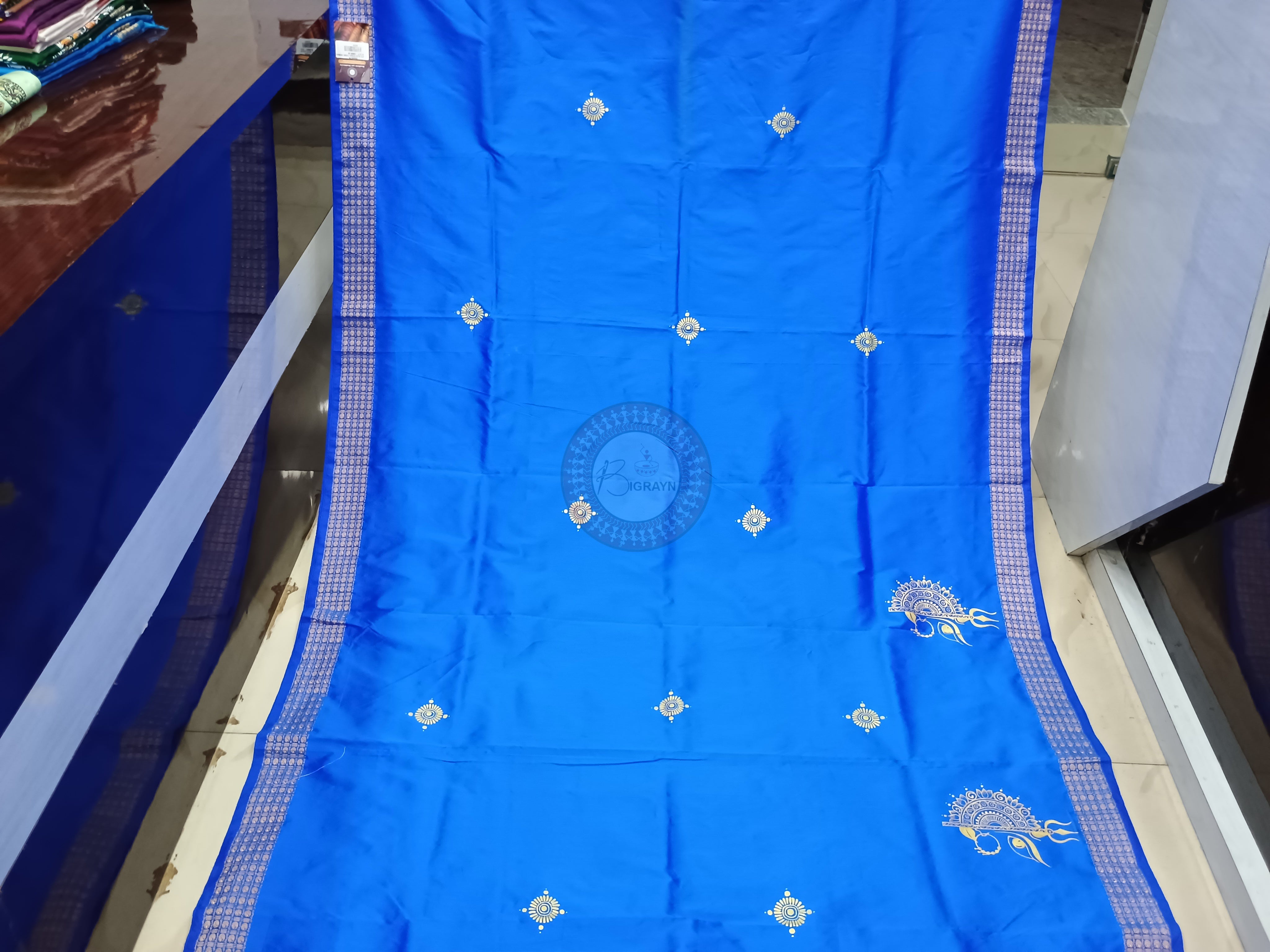Blue Durga Theme Pattachitra Cotton blended Silk Saree