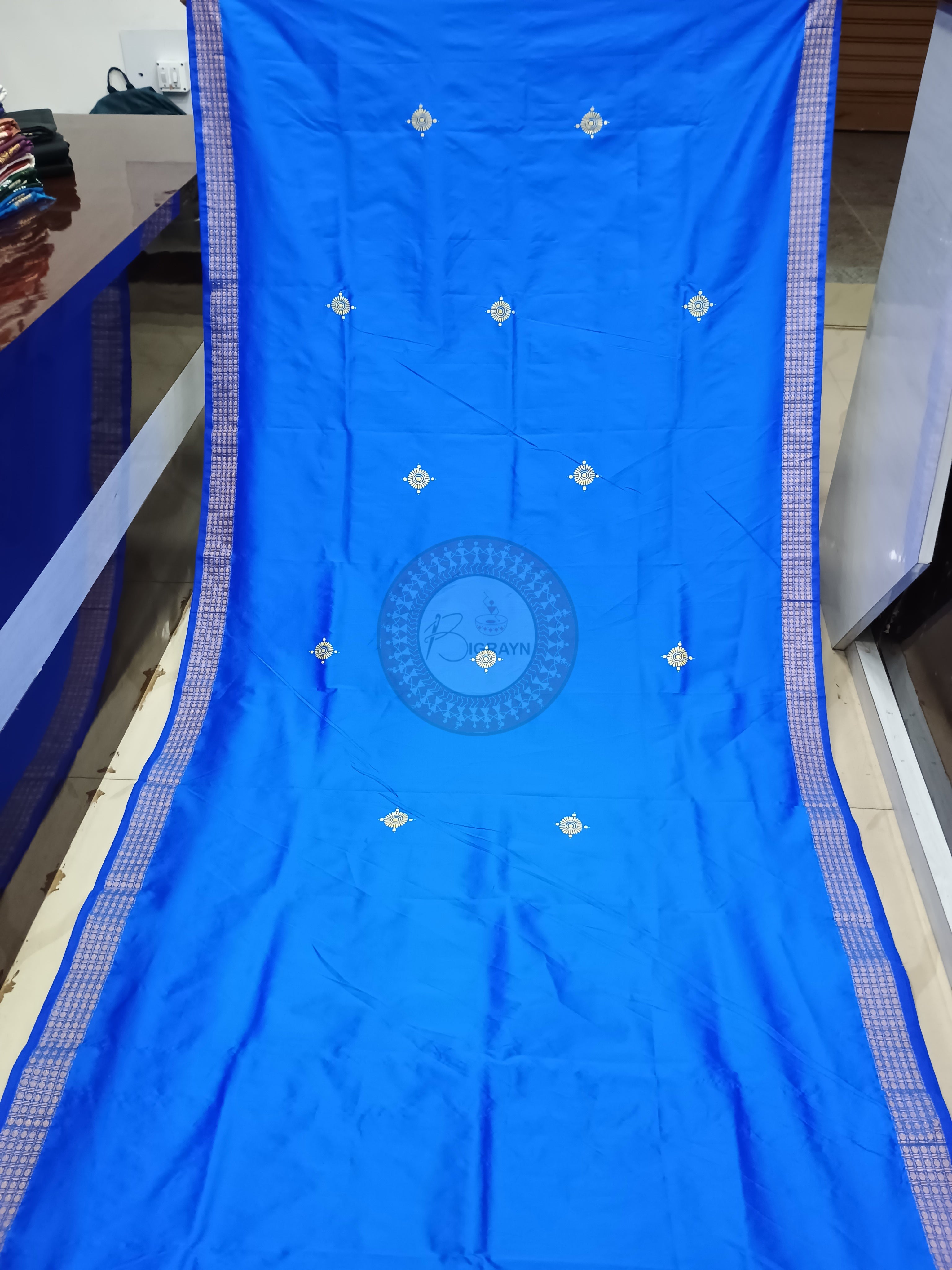 Blue Durga Theme Pattachitra Cotton blended Silk Saree