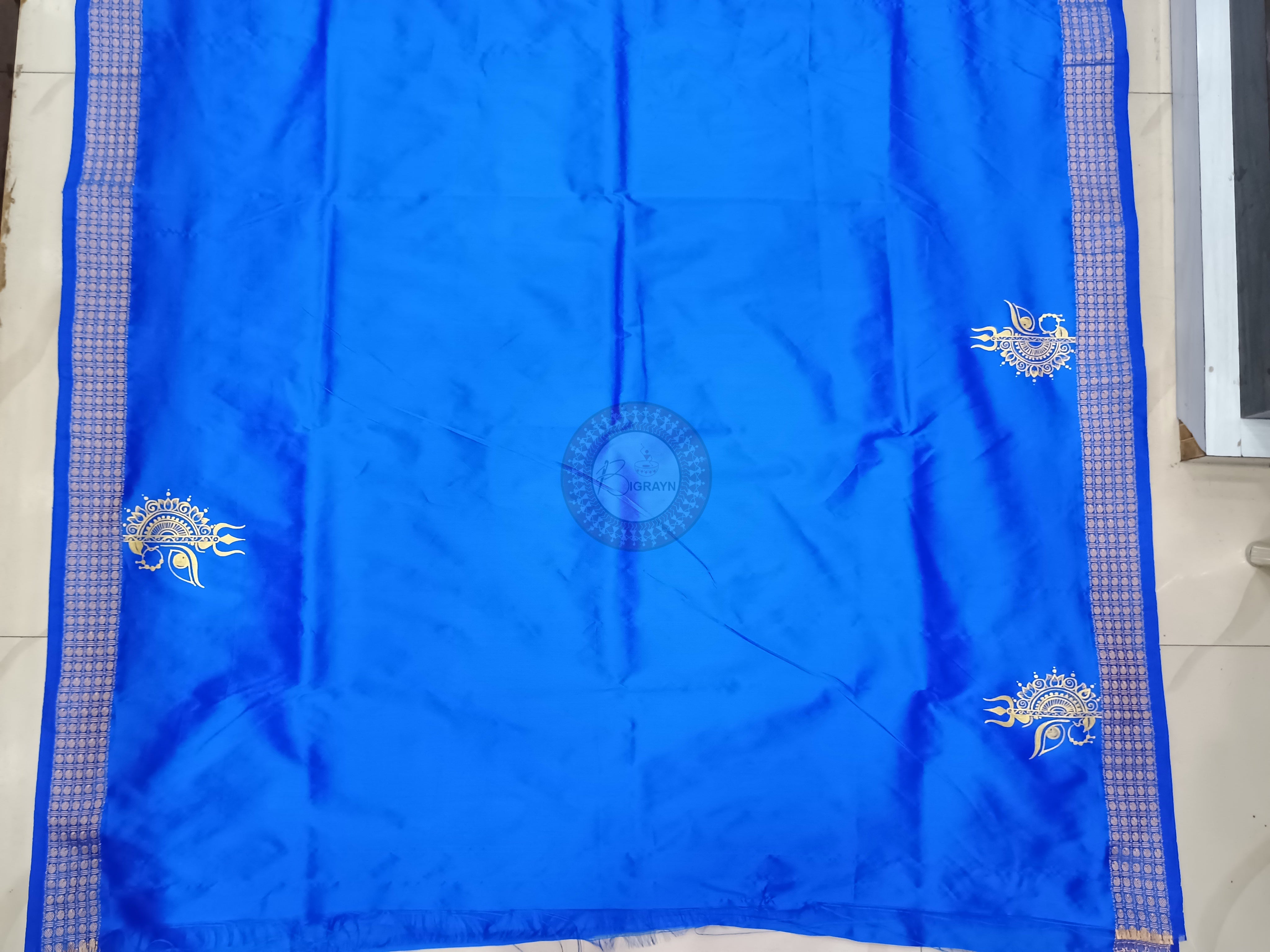 Blue Durga Theme Pattachitra Cotton blended Silk Saree