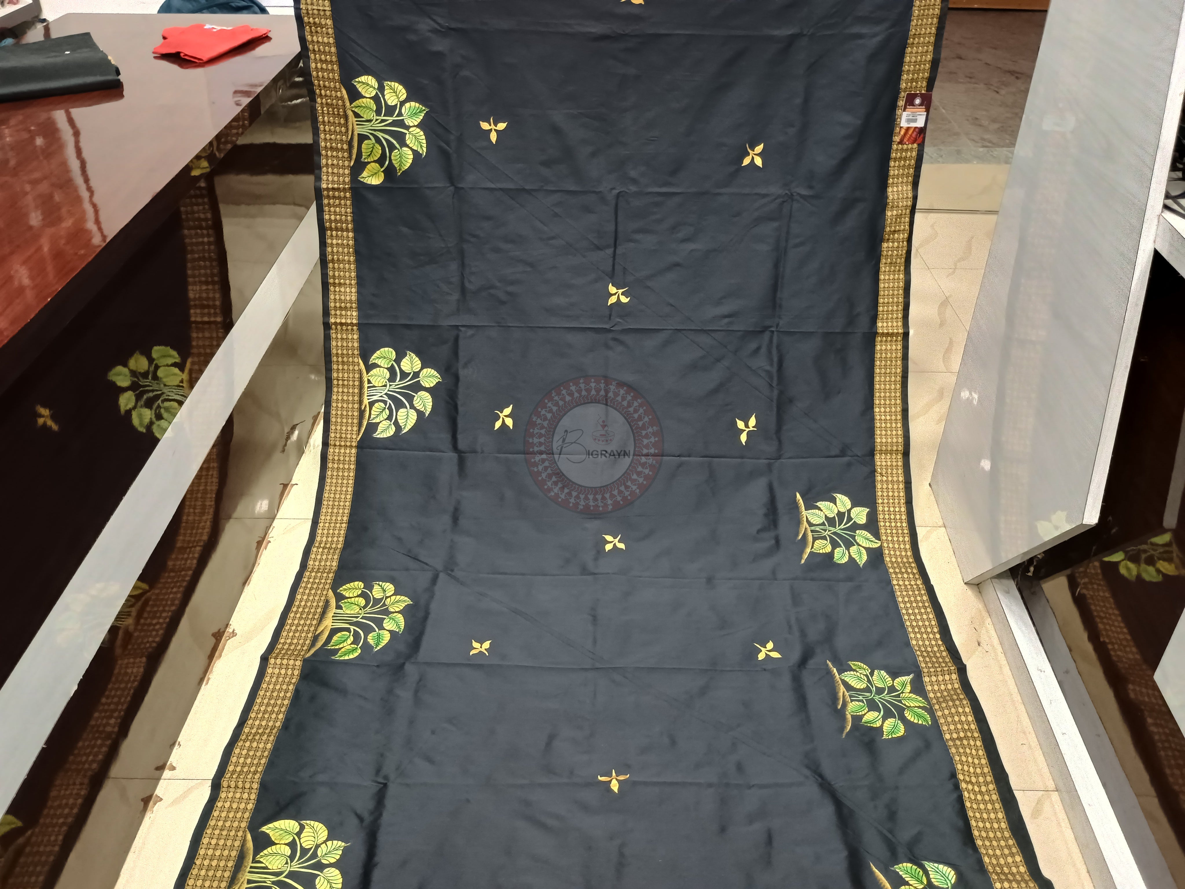 Black Pravata Barnana Pattachitra Cotton blended Silk Saree