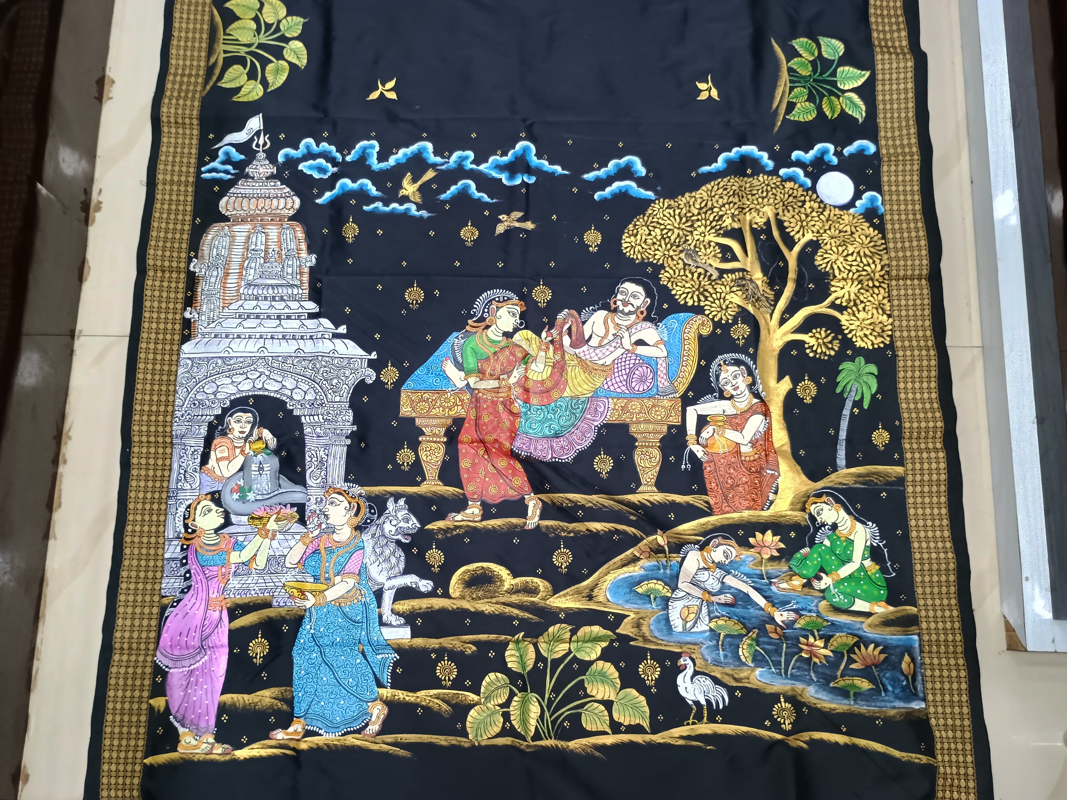 Black Pravata Barnana Pattachitra Cotton blended Silk Saree