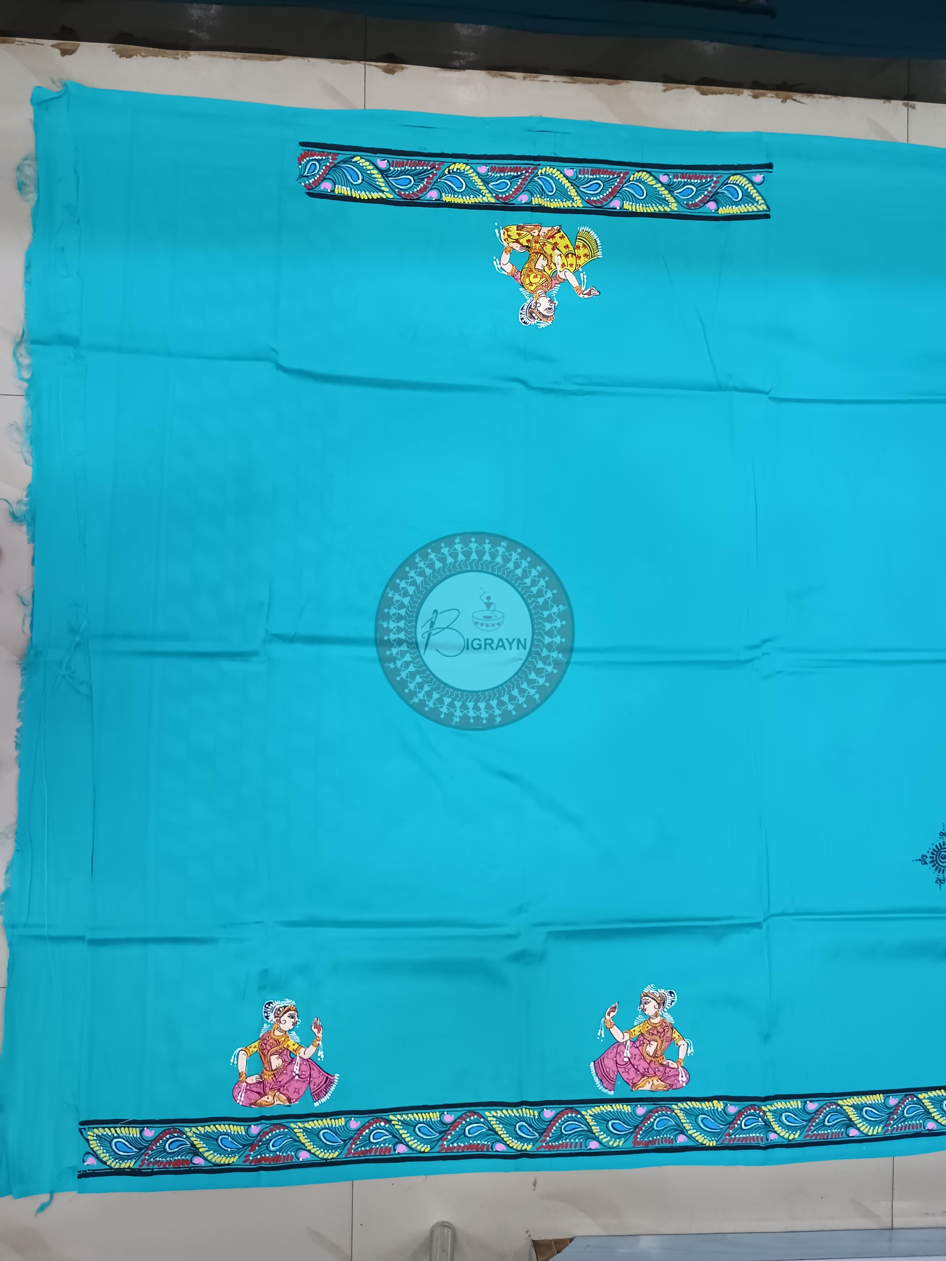 Sky Blue Ram Sita Vivah Theme Pattachitra Khadi Silk Saree