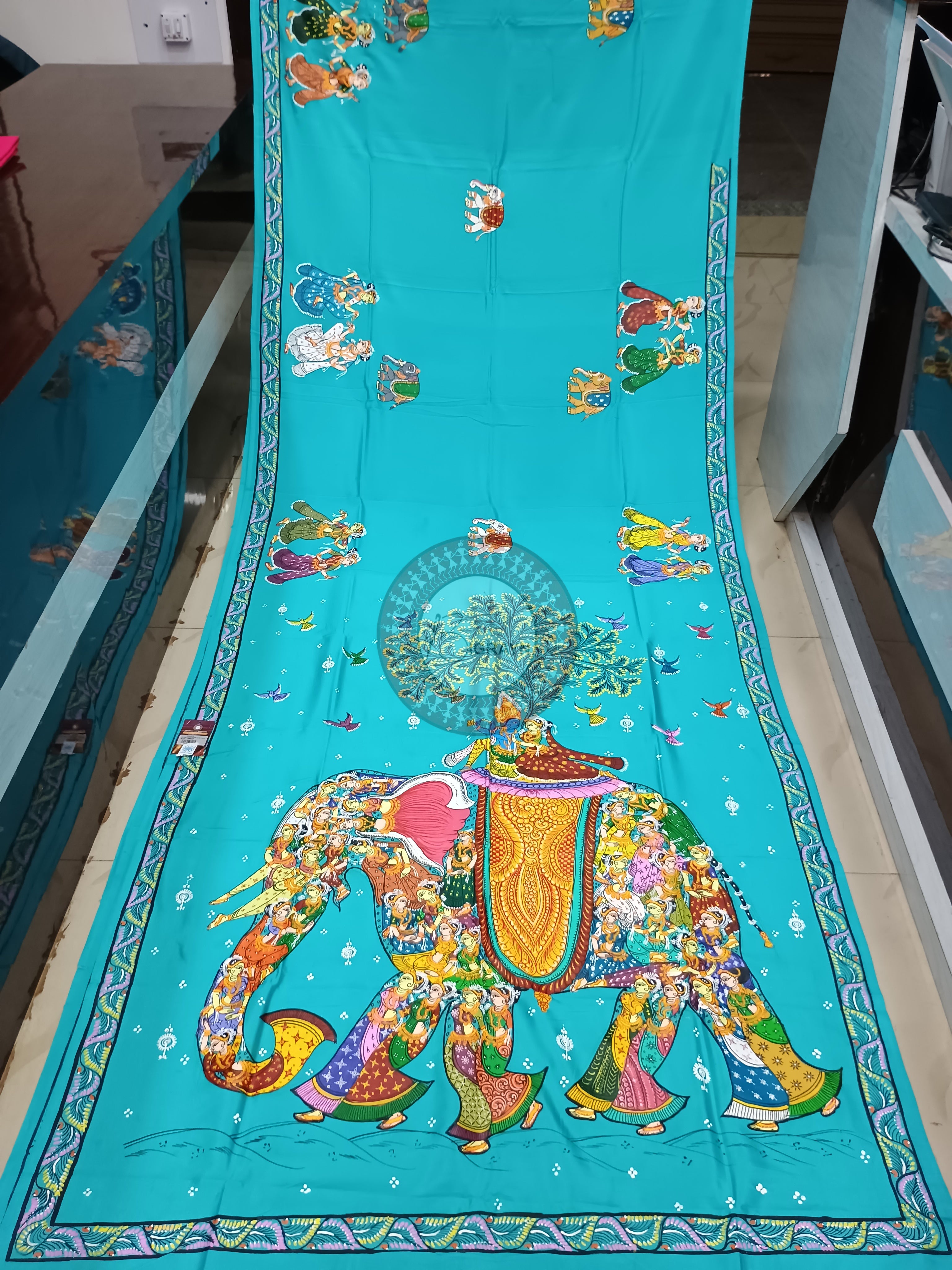 Sky Blue Kandarp Hasti Pattachitra Khadi Silk Saree