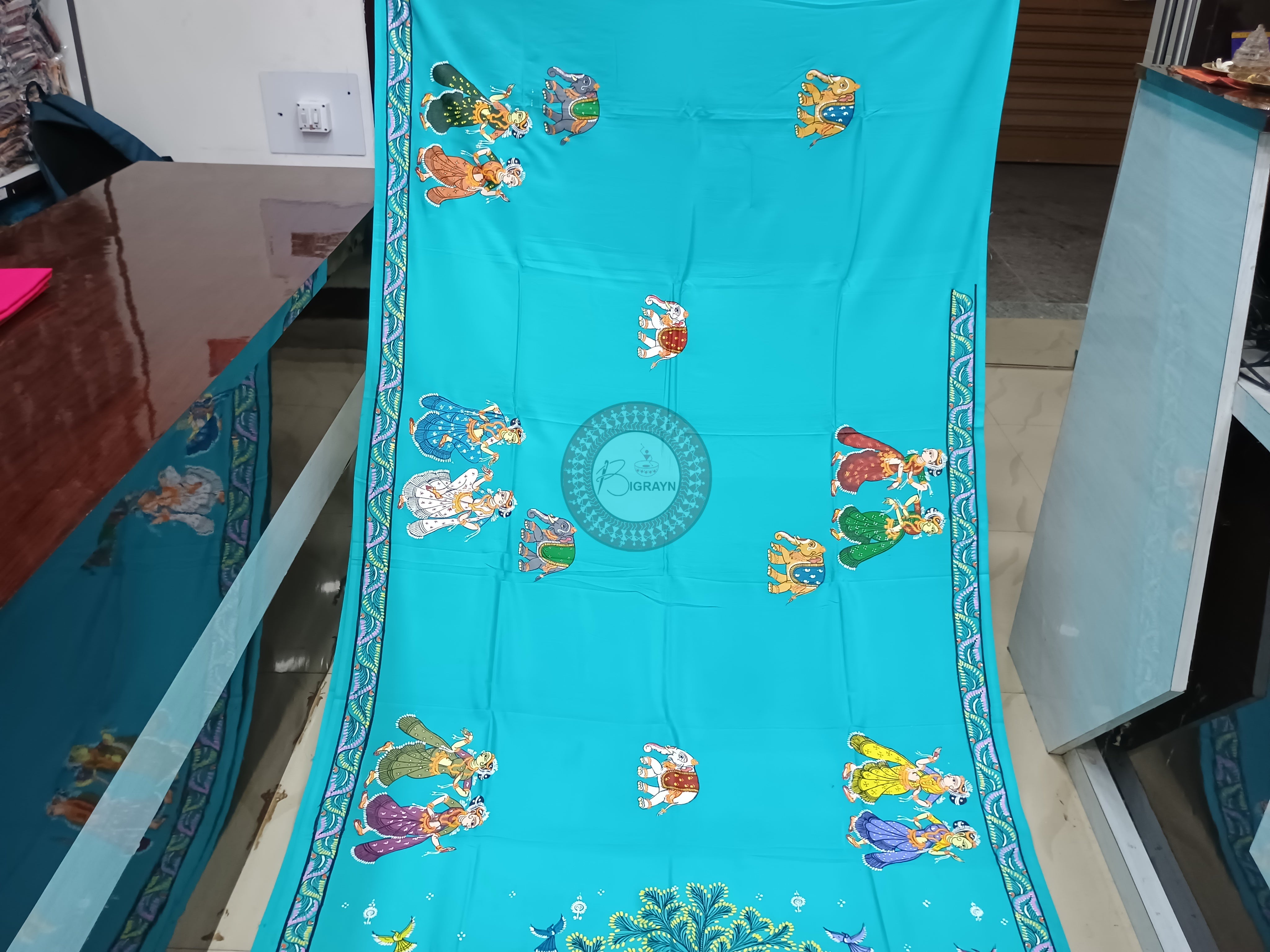Sky Blue Kandarp Hasti Pattachitra Khadi Silk Saree