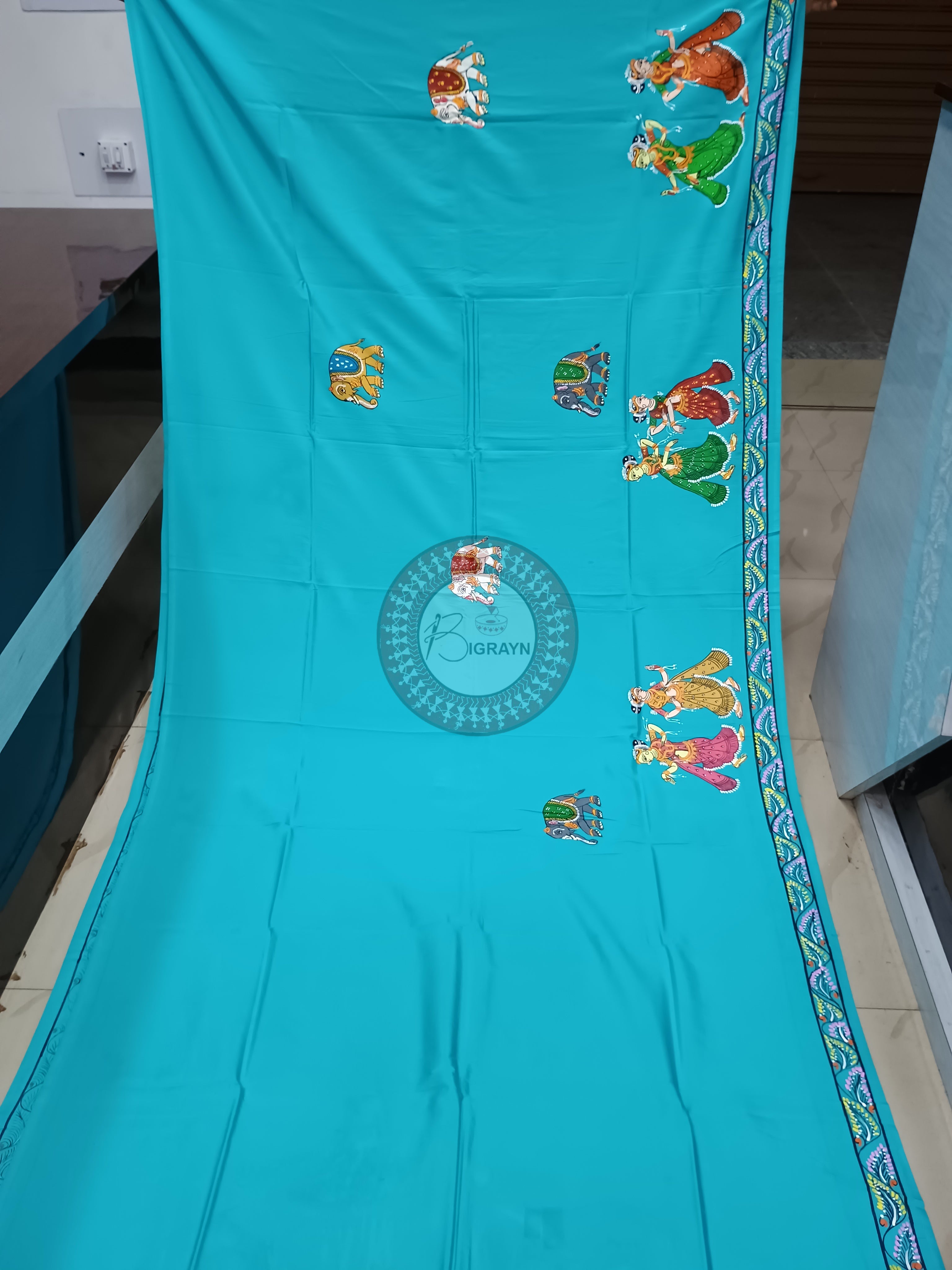 Sky Blue Kandarp Hasti Pattachitra Khadi Silk Saree