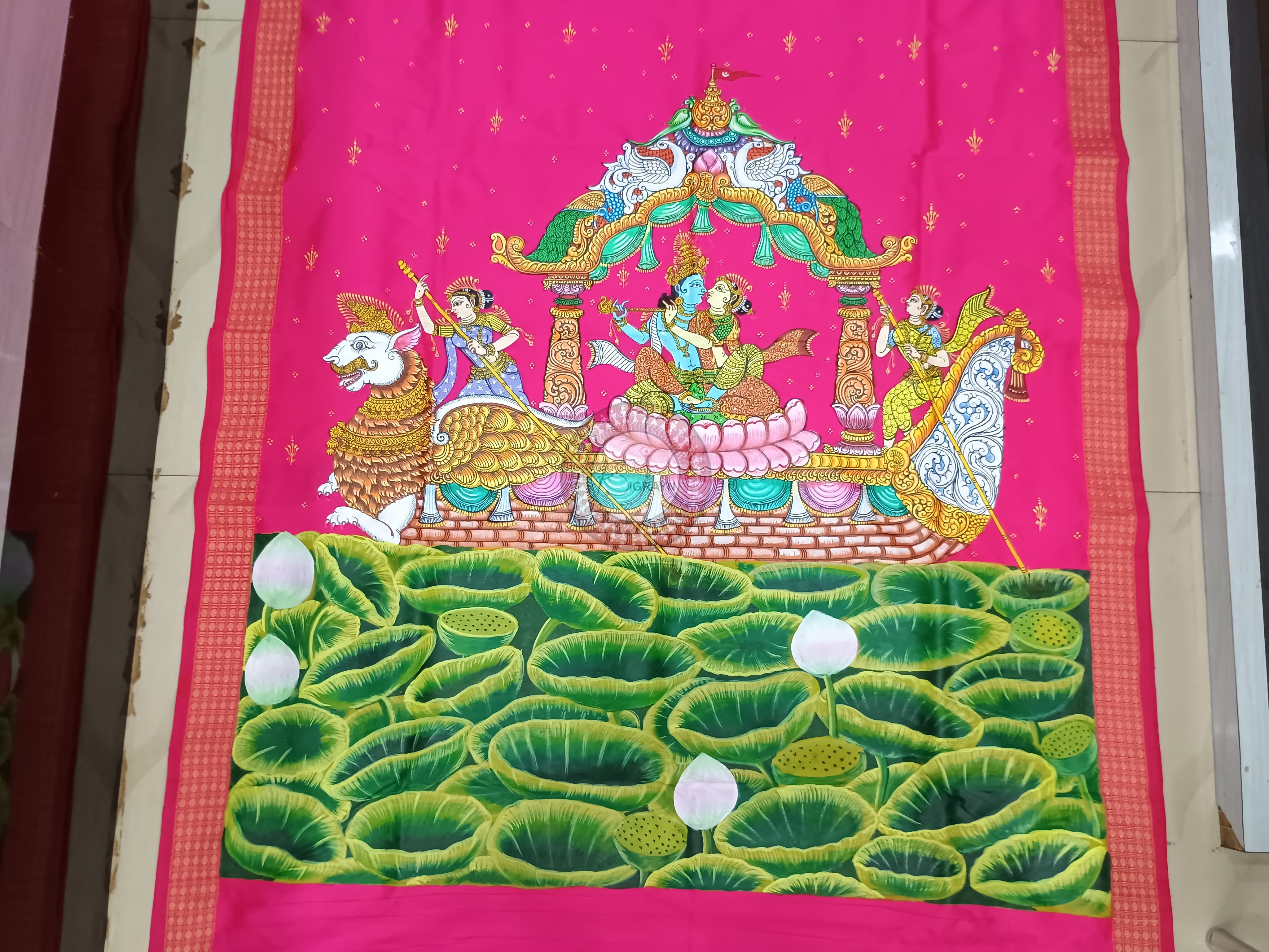 Pink Nabakeli Boita Hand Painted Pattachitra Cotton blended Silk Saree