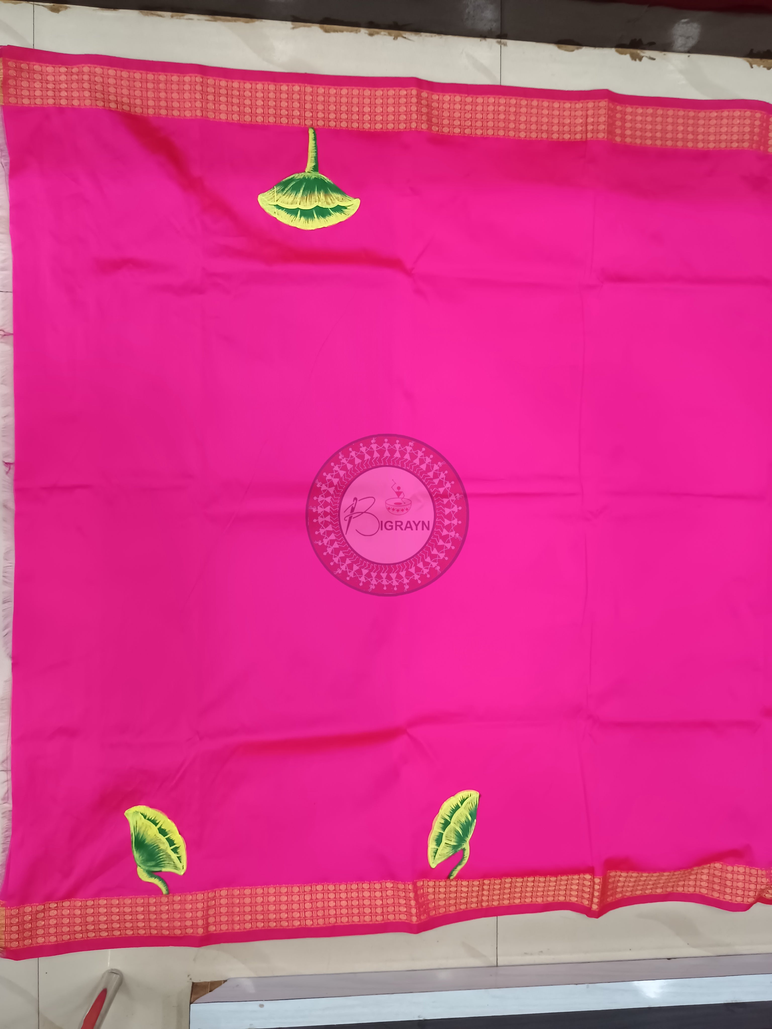 Pink Nabakeli Boita Hand Painted Pattachitra Cotton blended Silk Saree