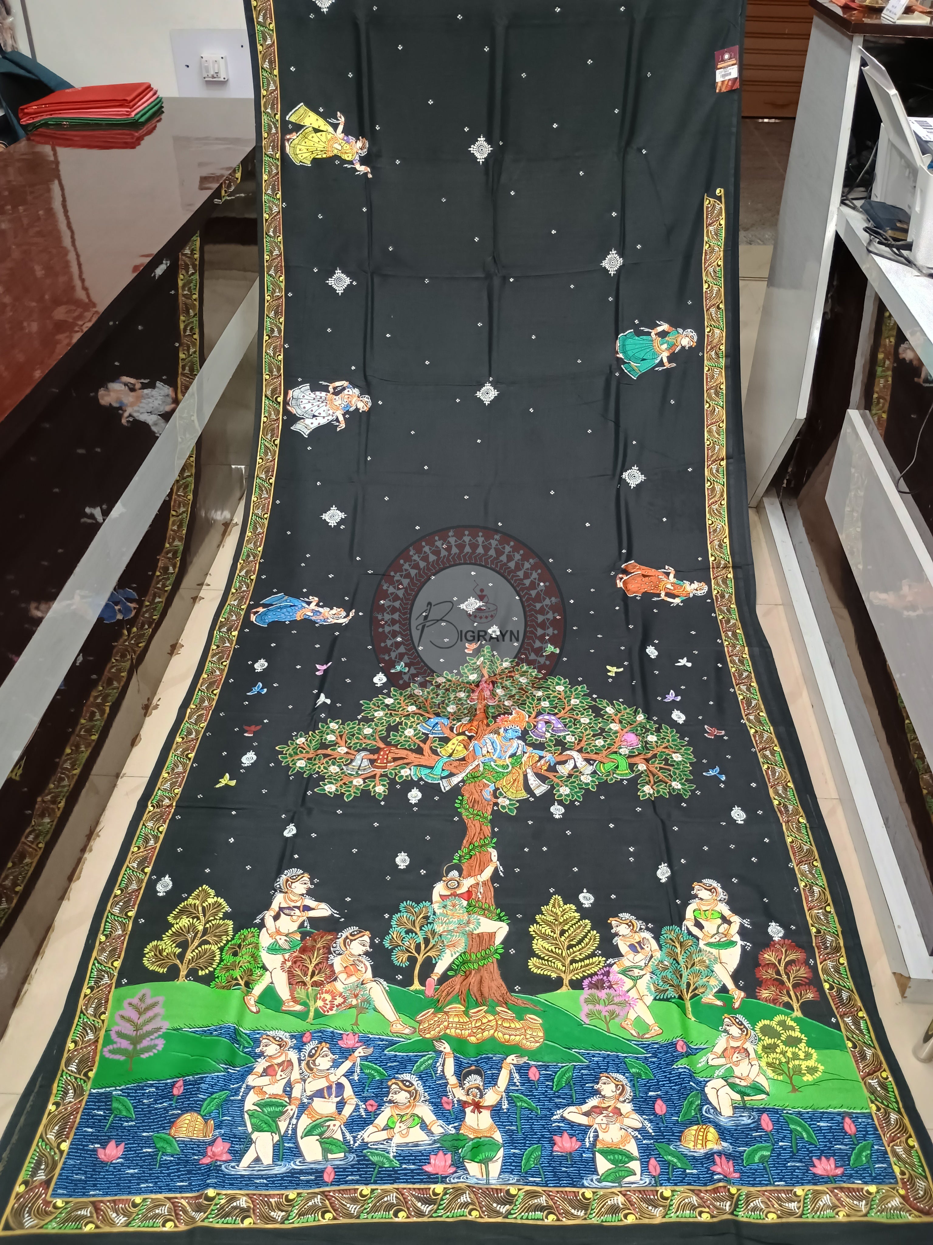 Black Bastra Chori Theme Pattachitra Khadi Silk Saree