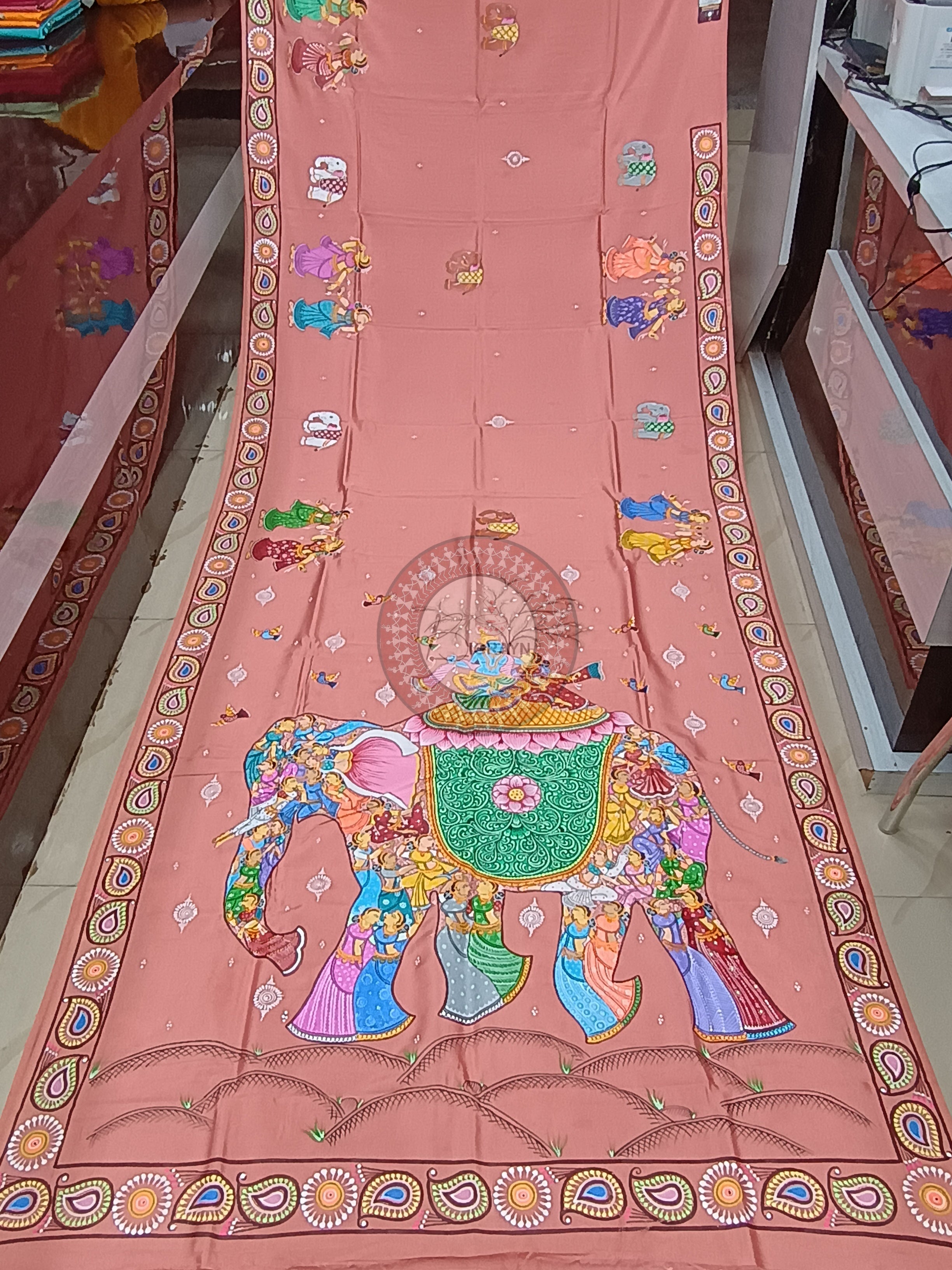 Pink Kandarp Hasti Theme Pattachitra Khadi Silk Saree