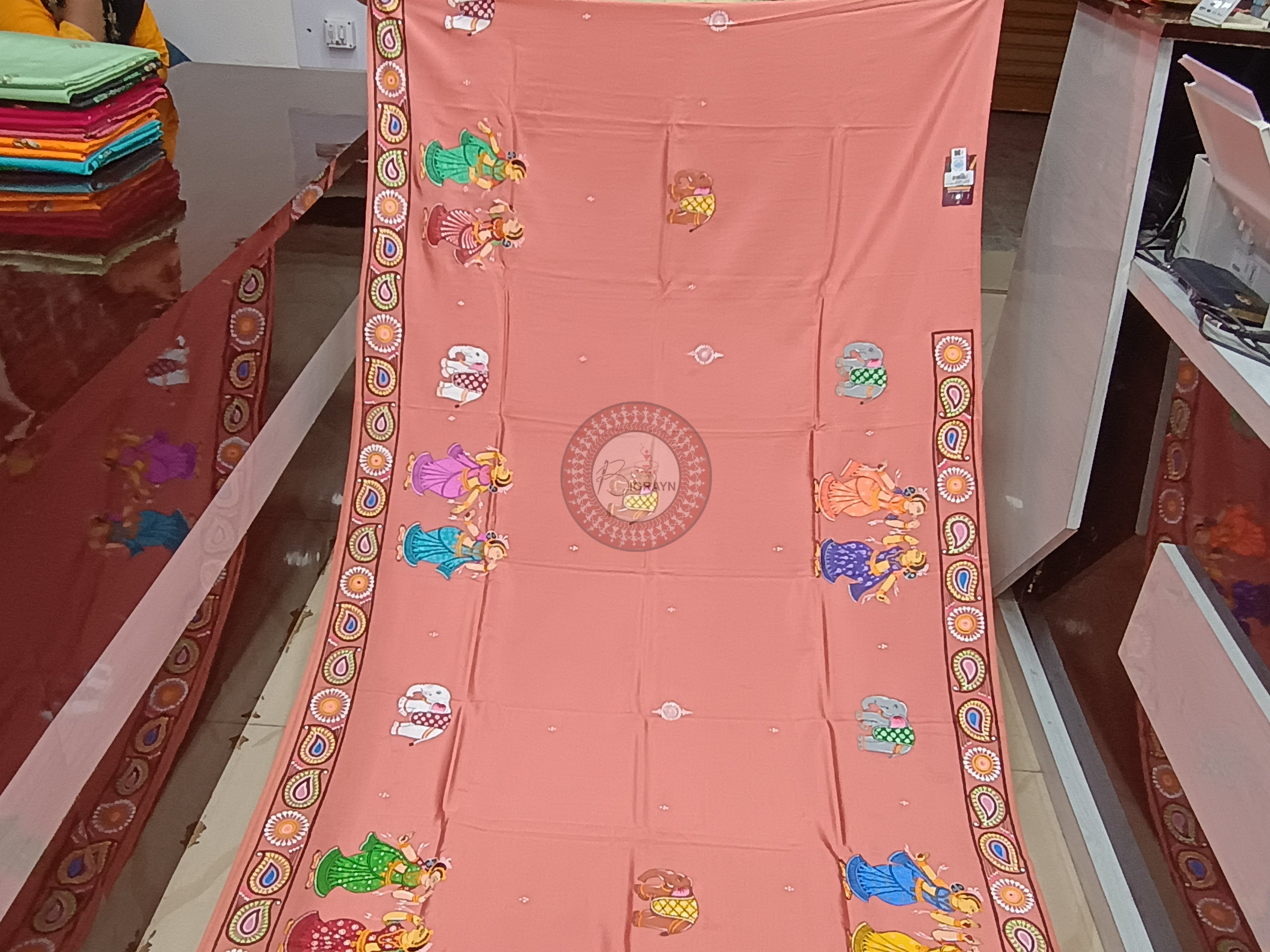 Pink Kandarp Hasti Theme Pattachitra Khadi Silk Saree