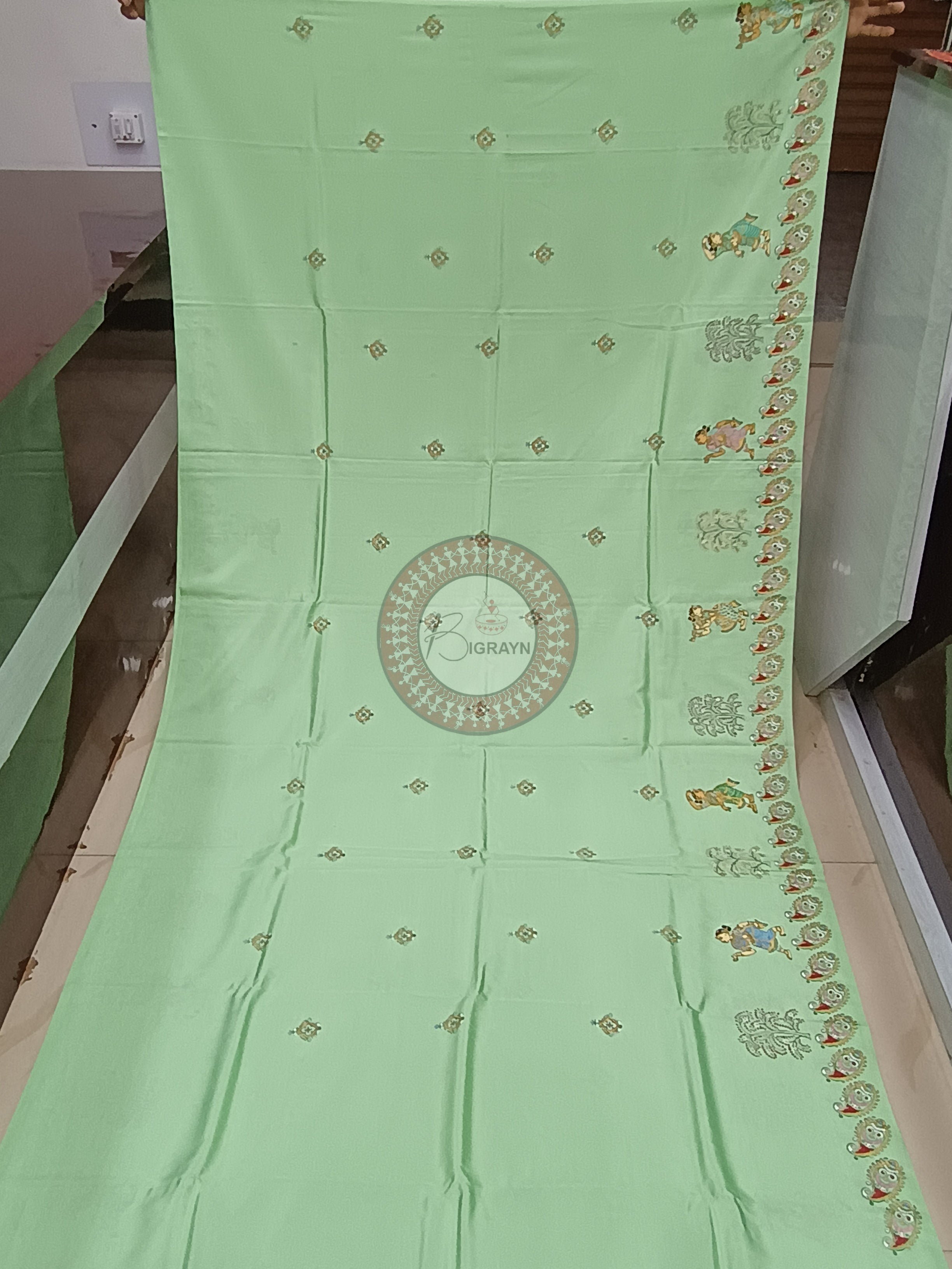 Pista Ponds Rasa Pattachitra Khadi Silk Saree