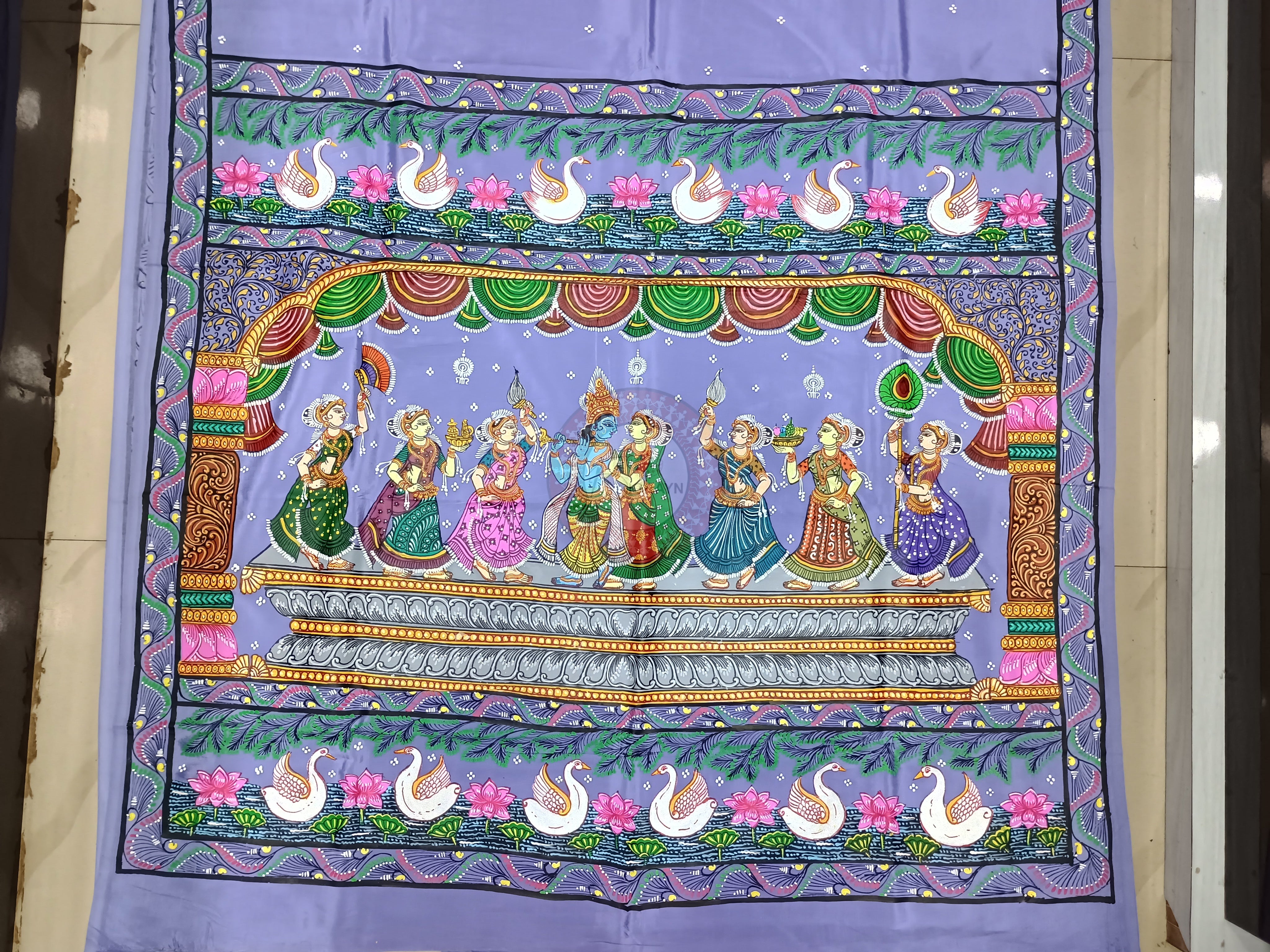 Light Purple Radha Krishna Rasa Pattachitra Khadi Silk Saree