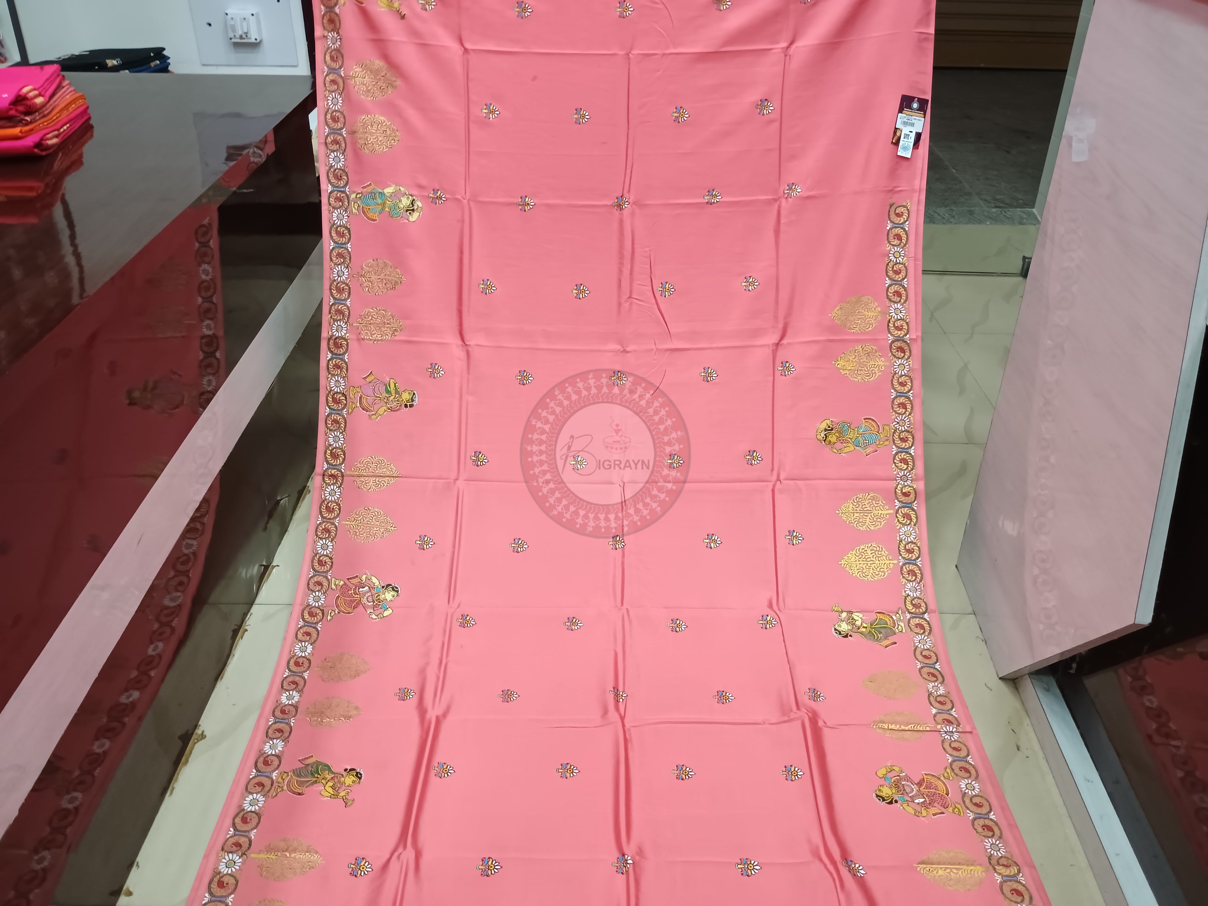 Pink Dancer Theme Pattachitra Khadi Silk Saree