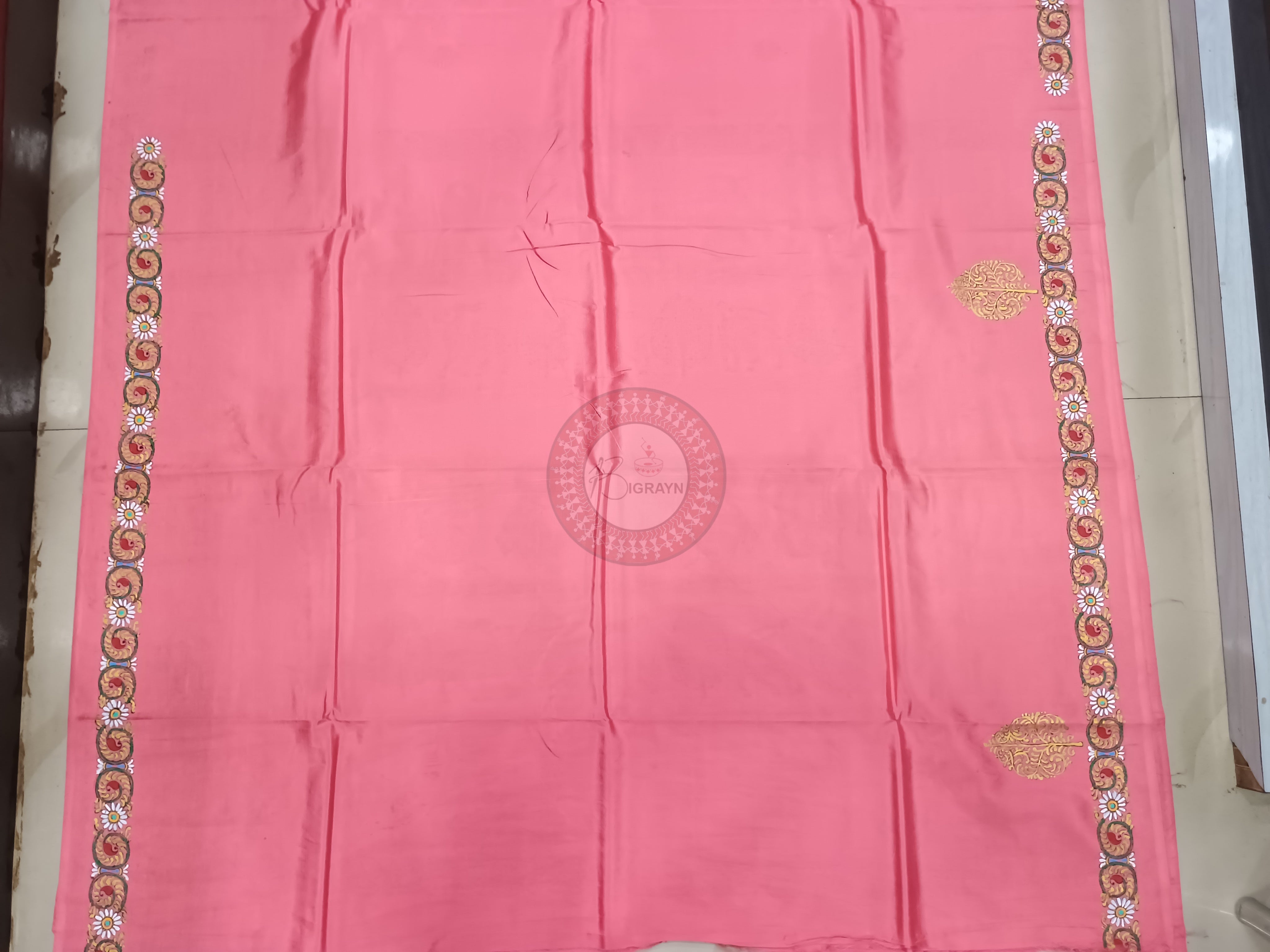 Pink Dancer Theme Pattachitra Khadi Silk Saree