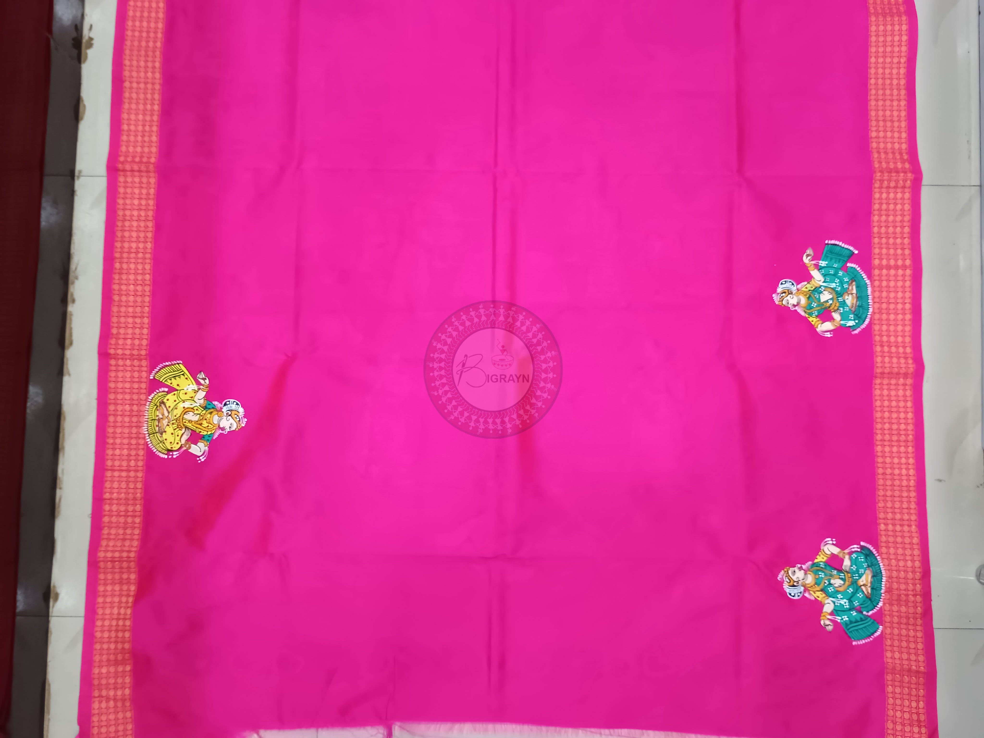 Pink Kumarpurnima Theme Pattachitra Cotton Blended Silk Saree