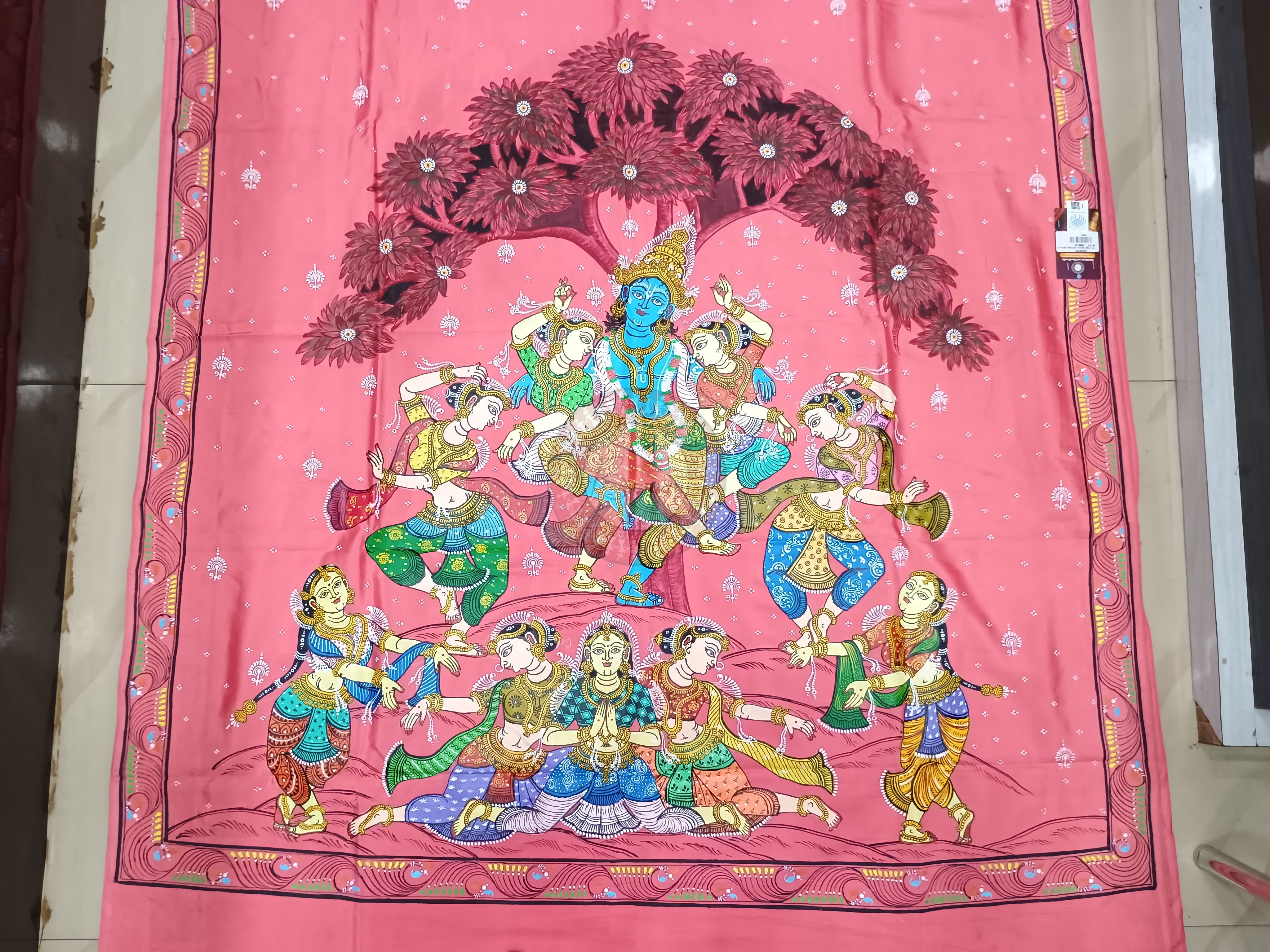 Pink Radha Krishna Rasa Theme Pattachitra Khadi Silk Saree
