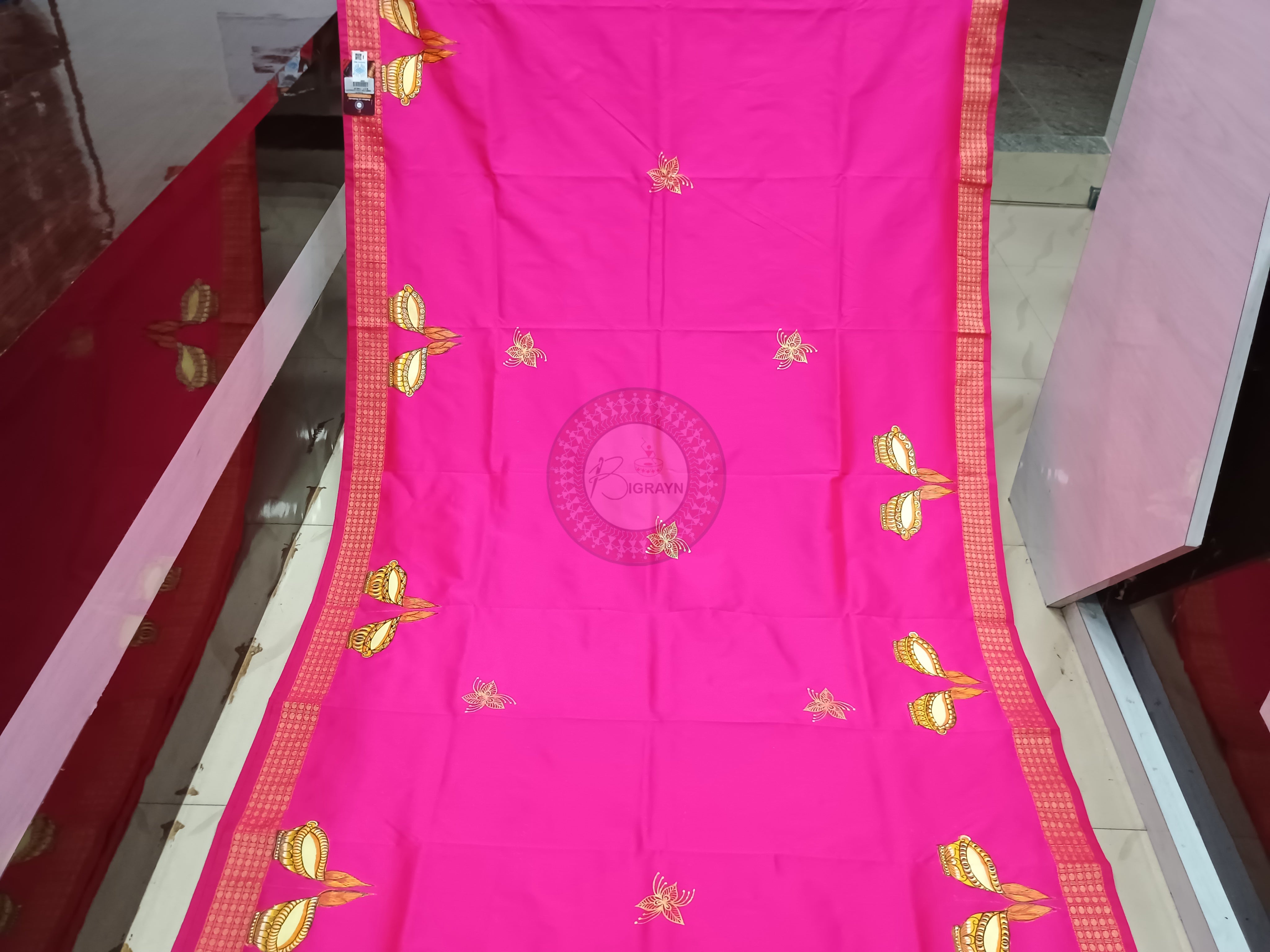 Pink Diwali Theme Pattachitra Cotton Blended Silk Saree