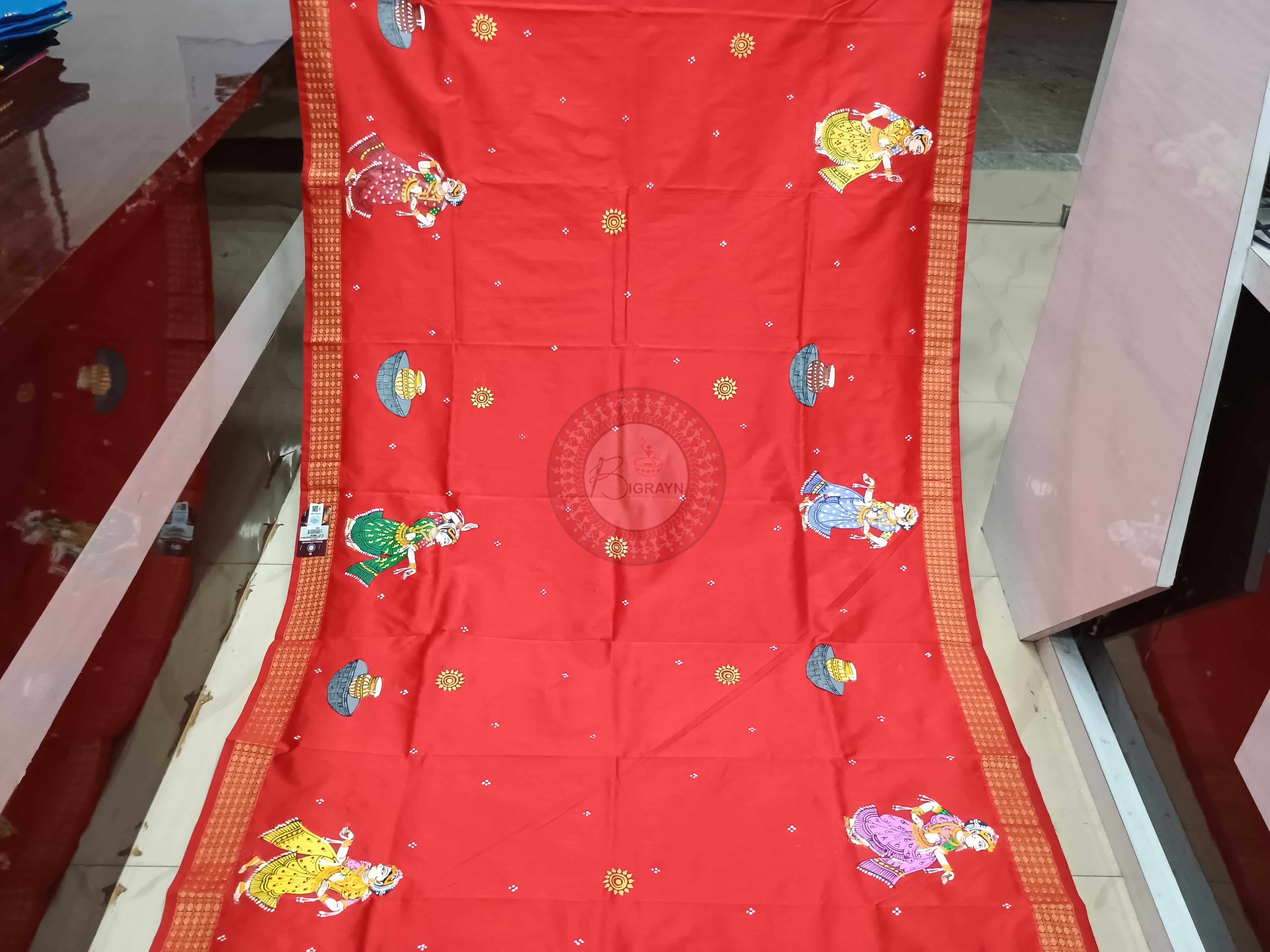 Red Kanchi Abhijan Pattachitra Cotton Blended Silk Saree