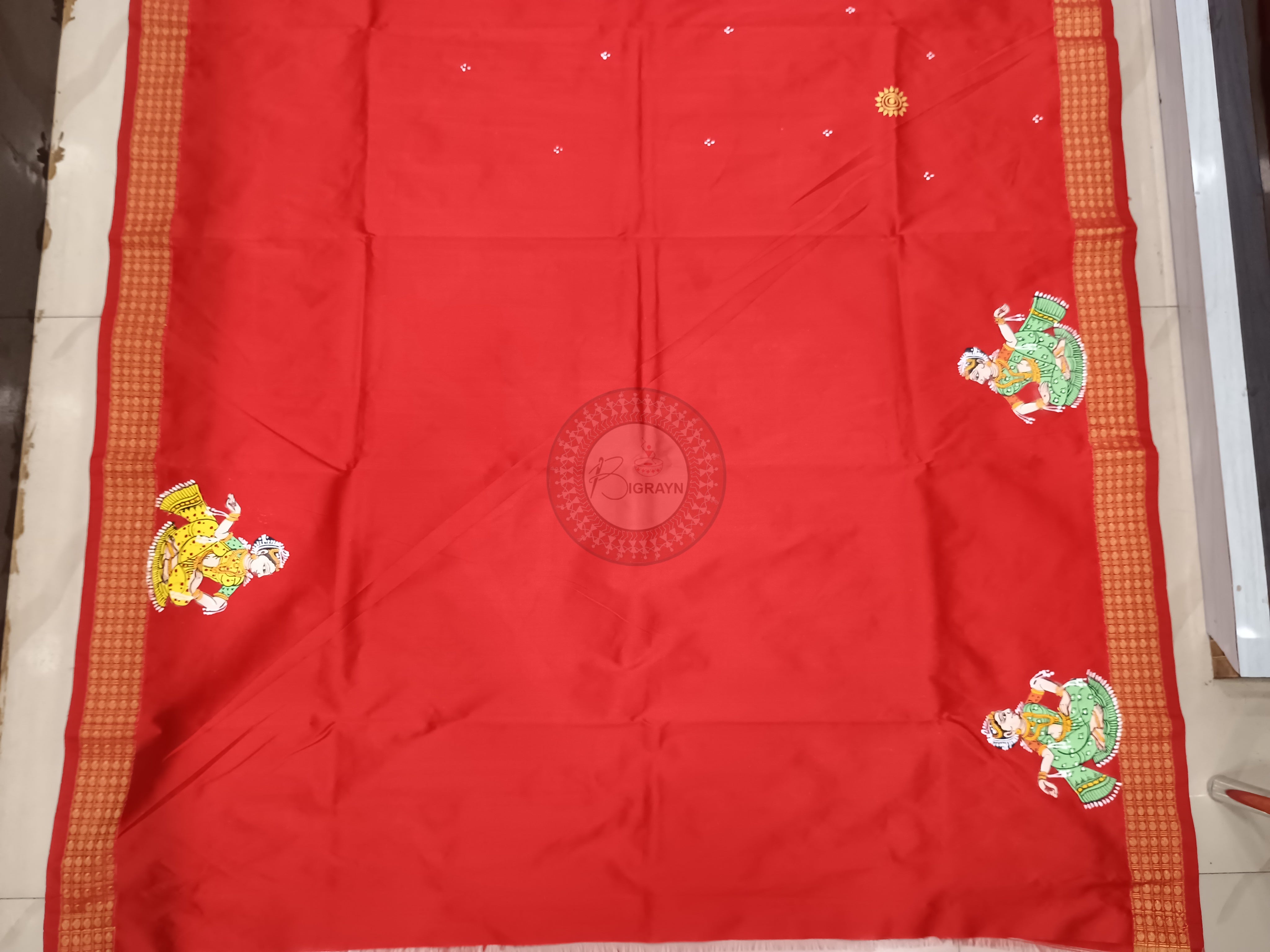 Red Kanchi Abhijan Pattachitra Cotton Blended Silk Saree