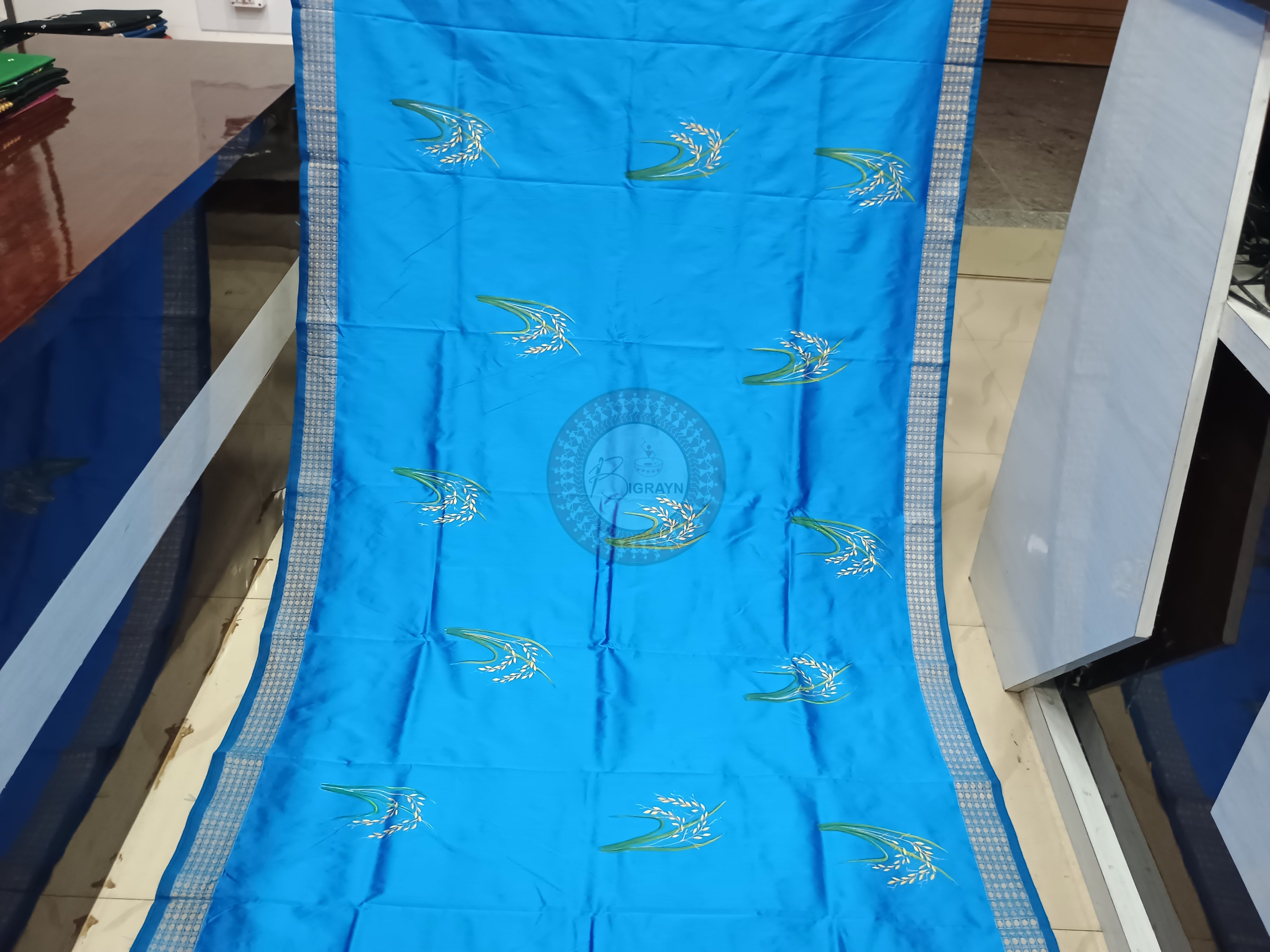 Blue Nuakhai Theme Pattachitra Cotton Blended Silk Saree