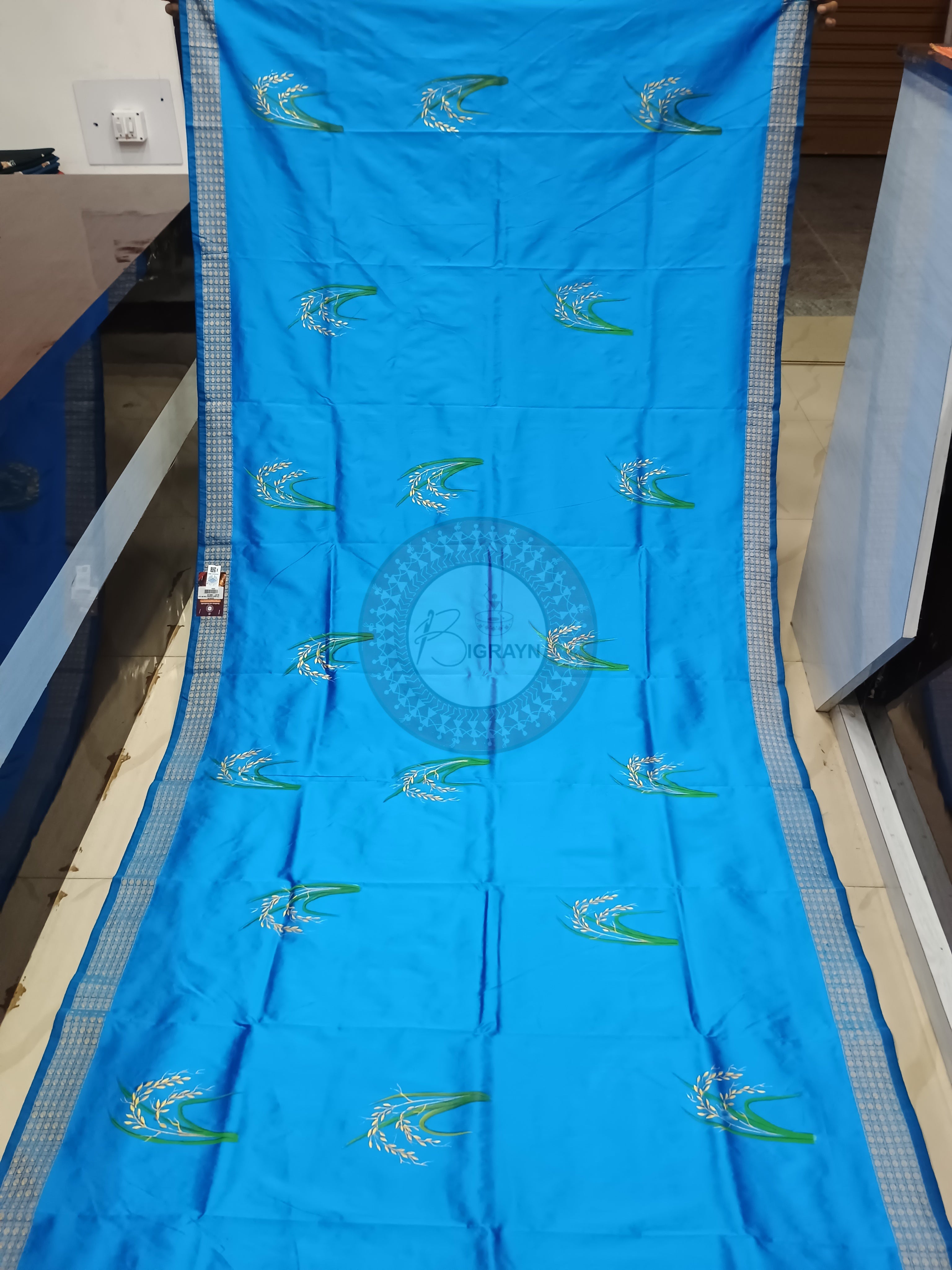 Blue Nuakhai Theme Pattachitra Cotton Blended Silk Saree