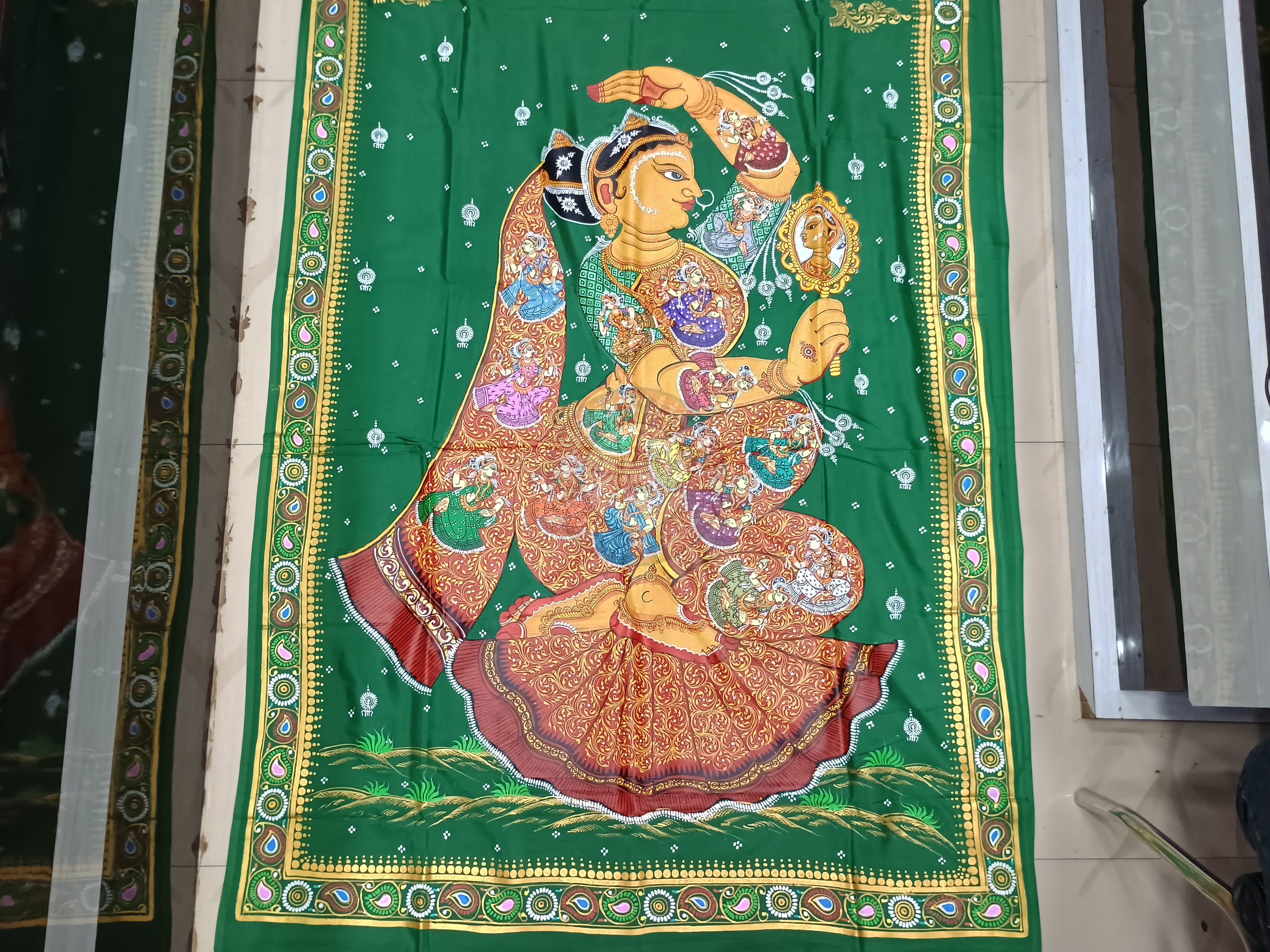 Green Solha Singhara Pattachitra Khadi Silk Saree