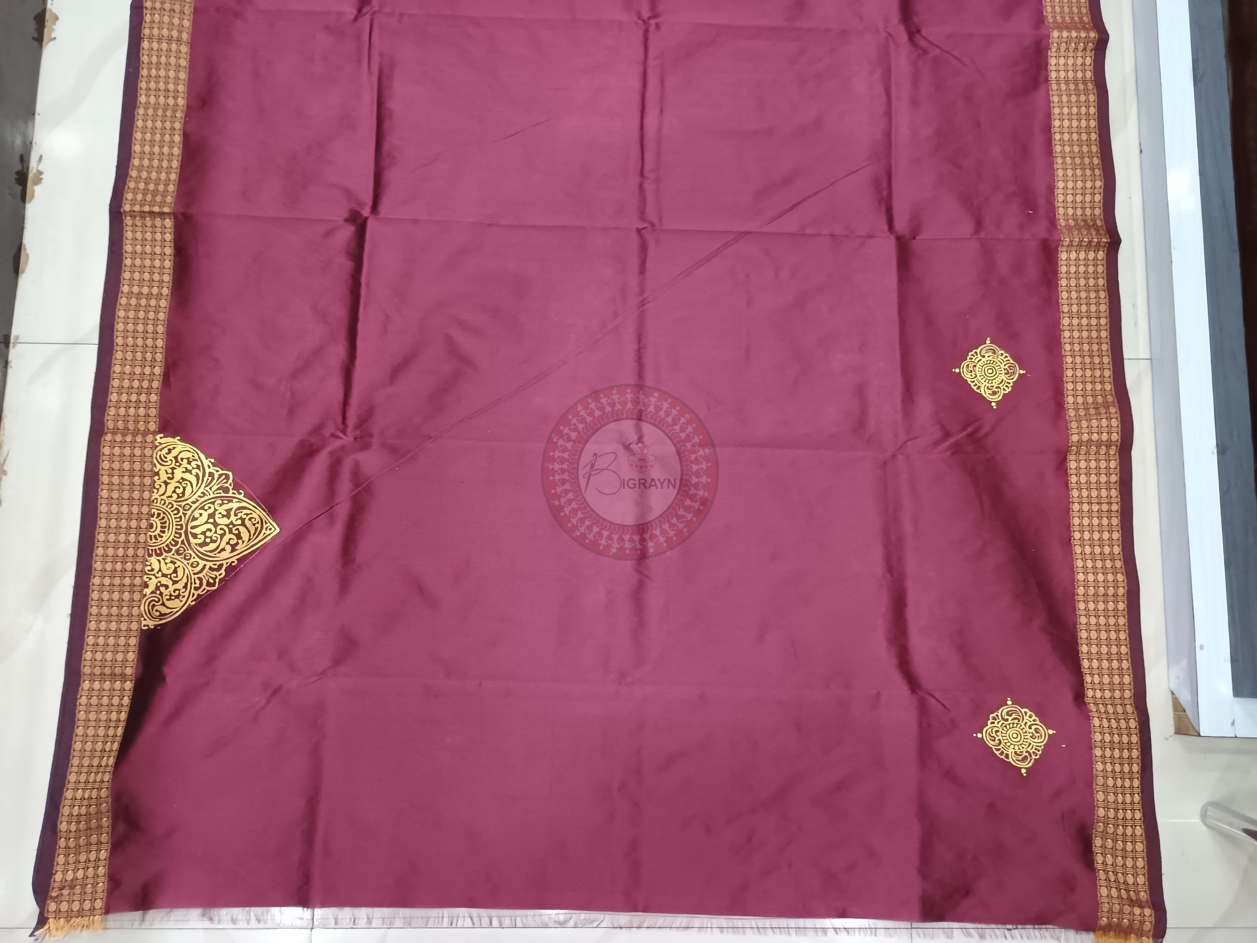 Maroon Saraswati Design Pattachitra Cotton Blended Silk Saree