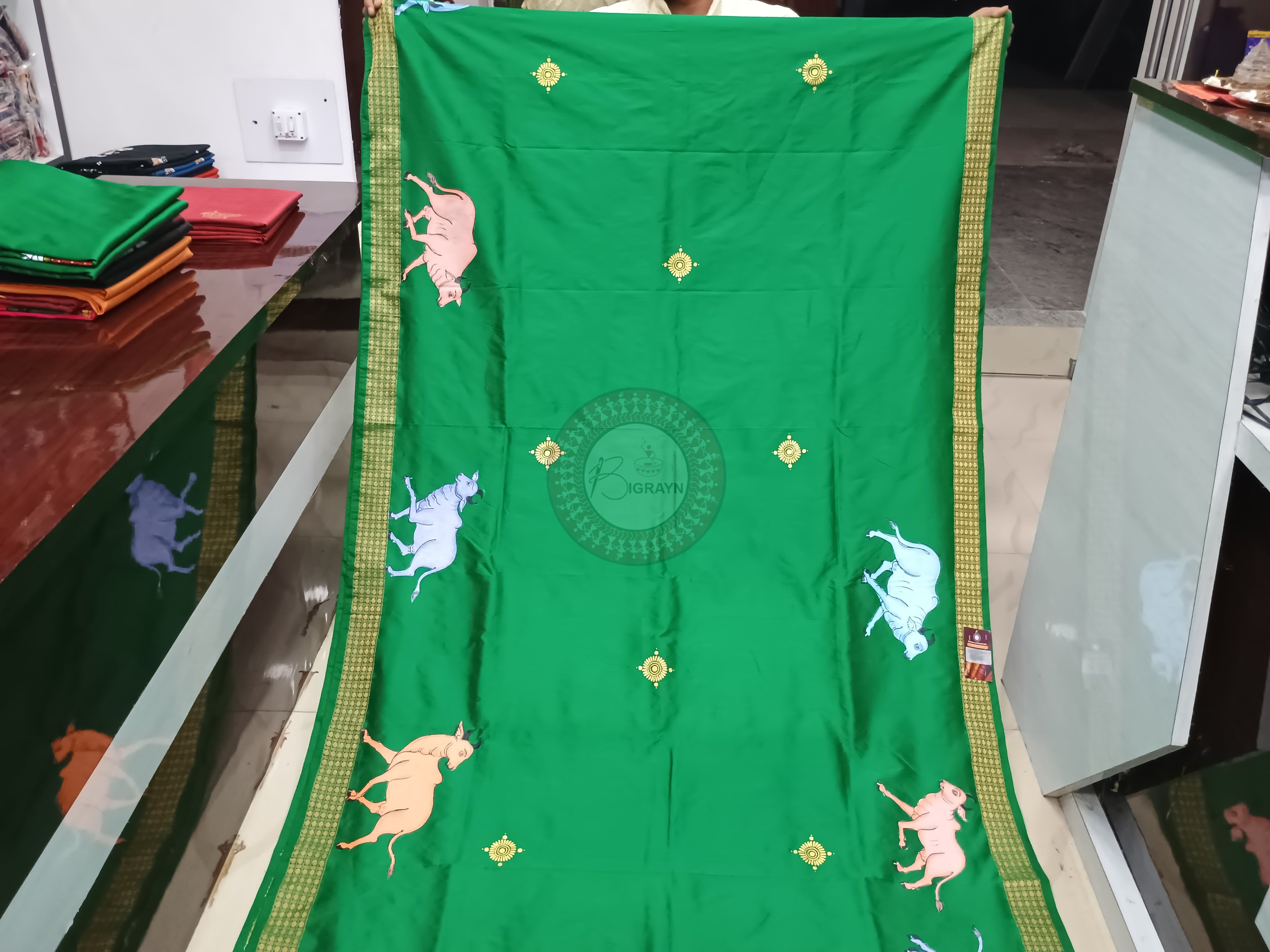 Green Malatipatapur Rakhi Story Pattachitra Silk Saree