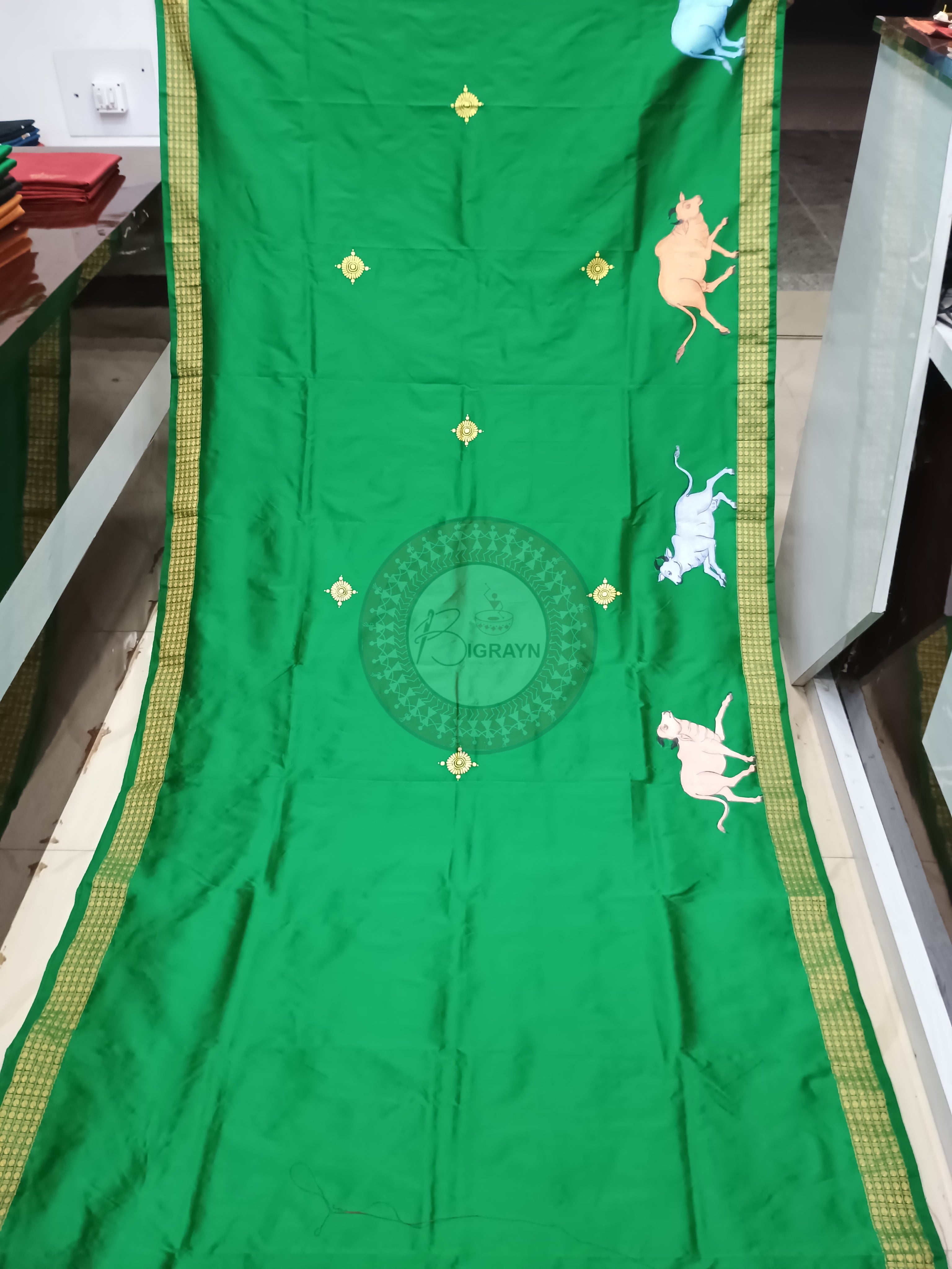 Green Malatipatapur Rakhi Story Pattachitra Silk Saree