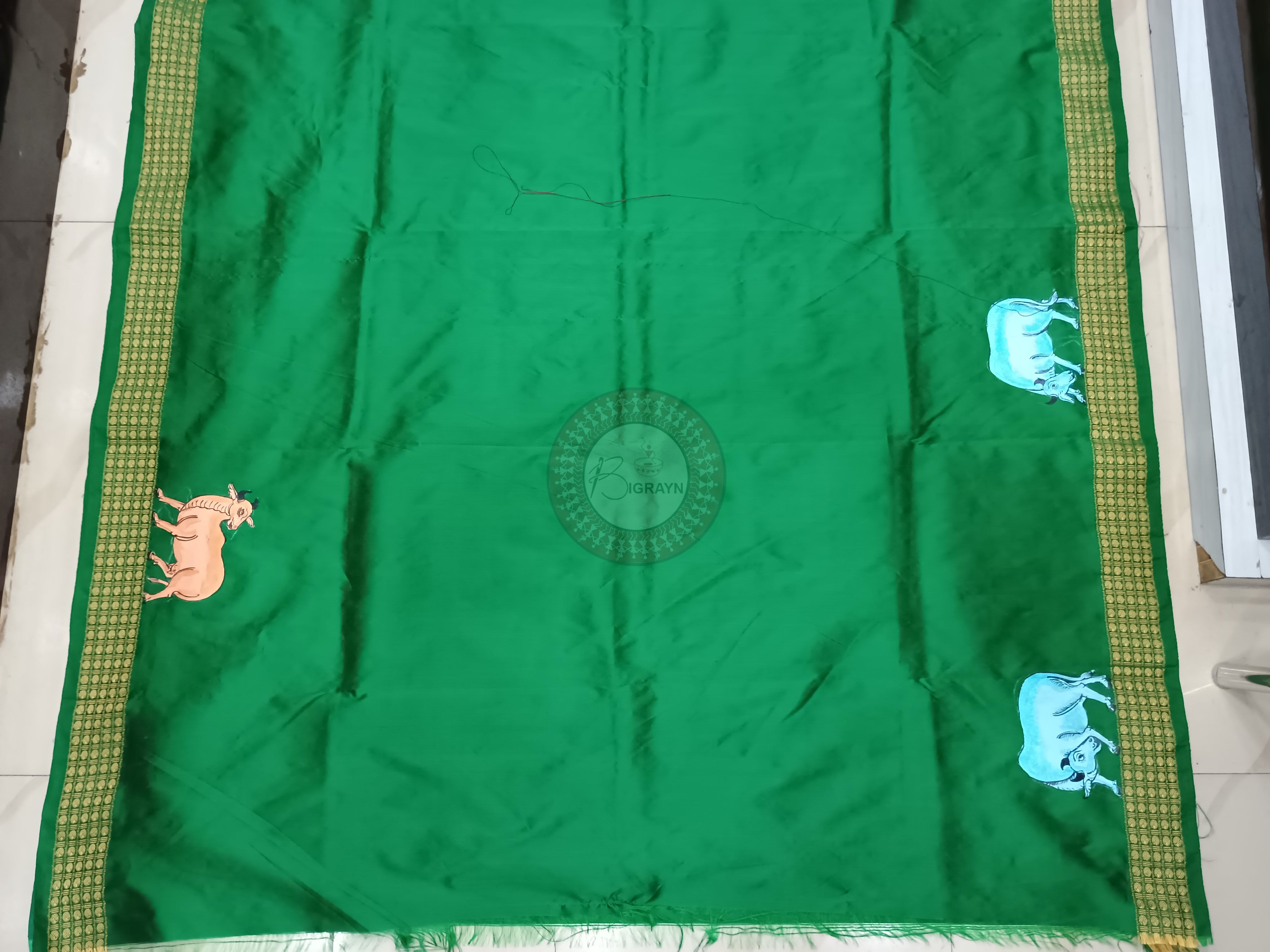 Green Malatipatapur Rakhi Story Pattachitra Silk Saree