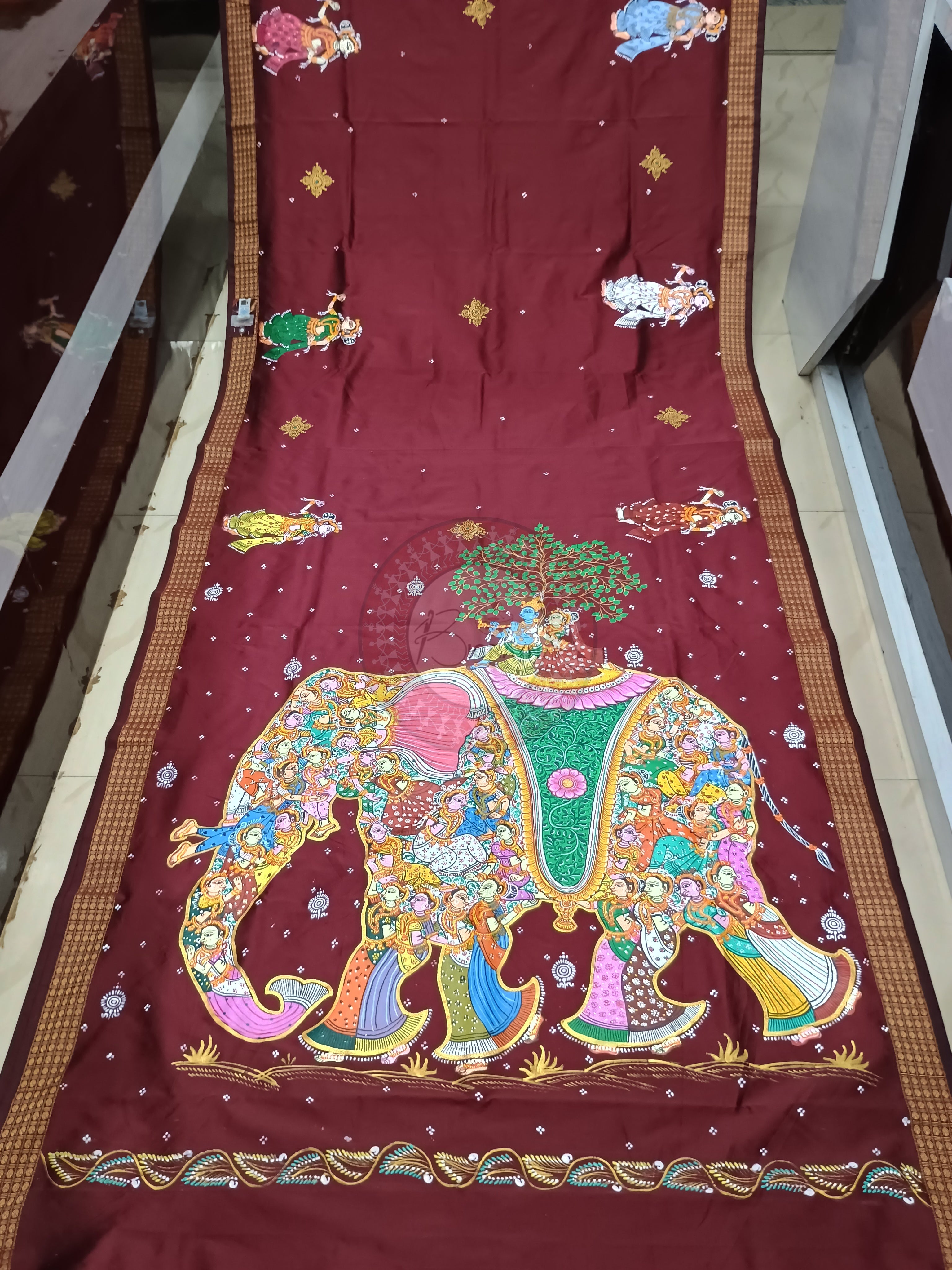Maroon Kandarpa Hasti Pattachitra Cotton Blended Silk Saree