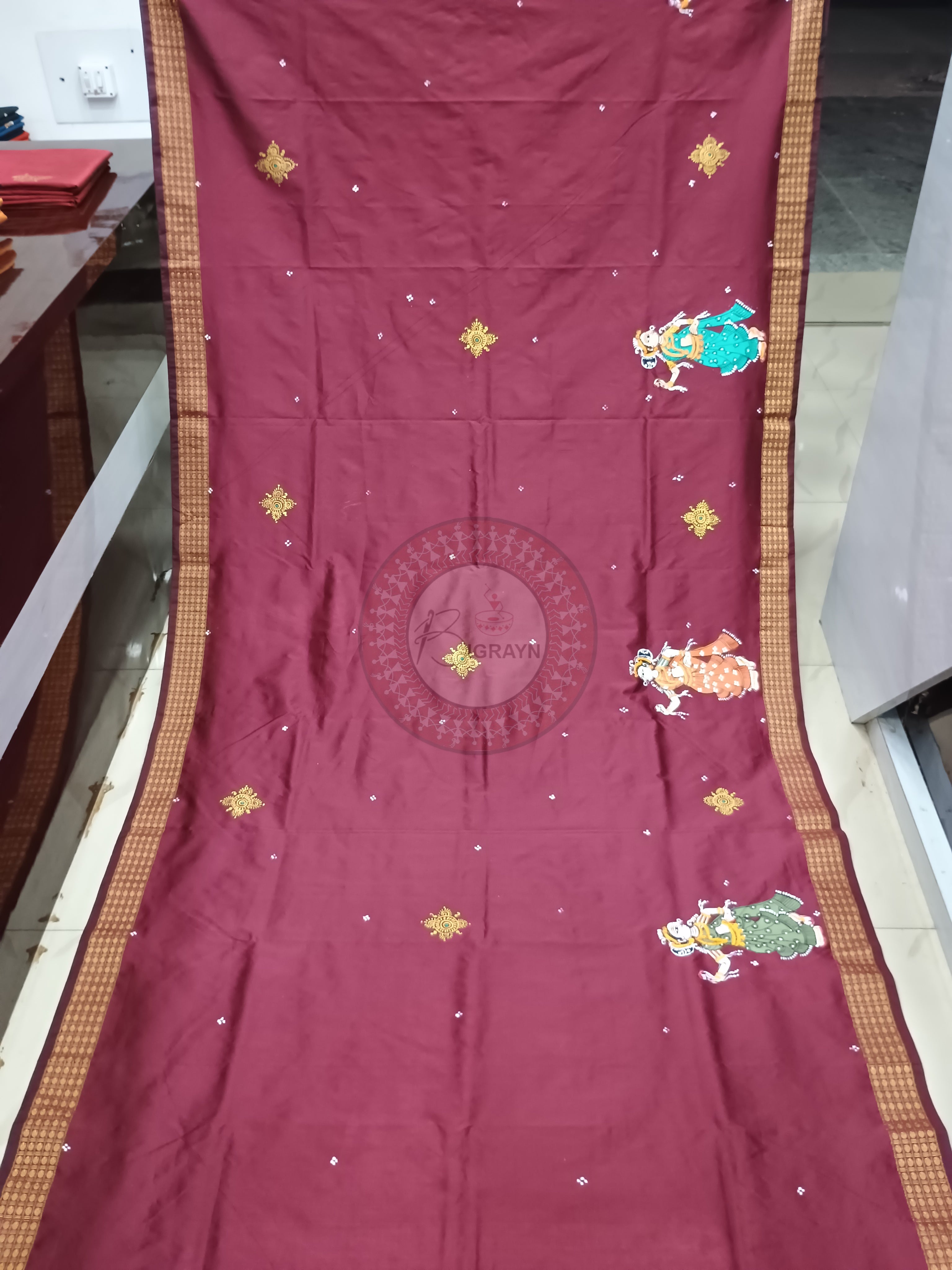 Maroon Kandarpa Hasti Pattachitra Cotton Blended Silk Saree