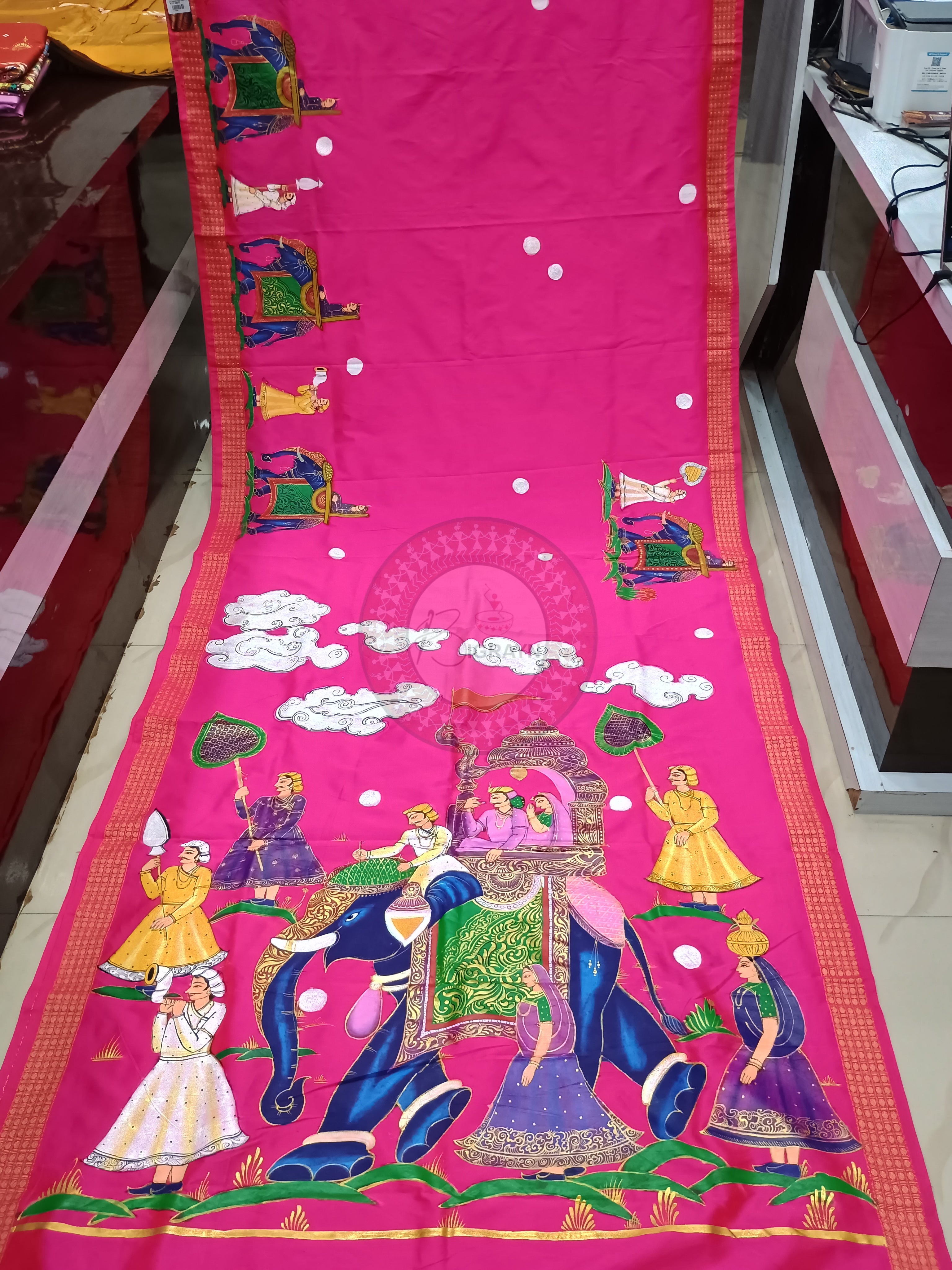 Magenta Pink Ashoka Theme Pattachitra Cotton Blended Silk Saree