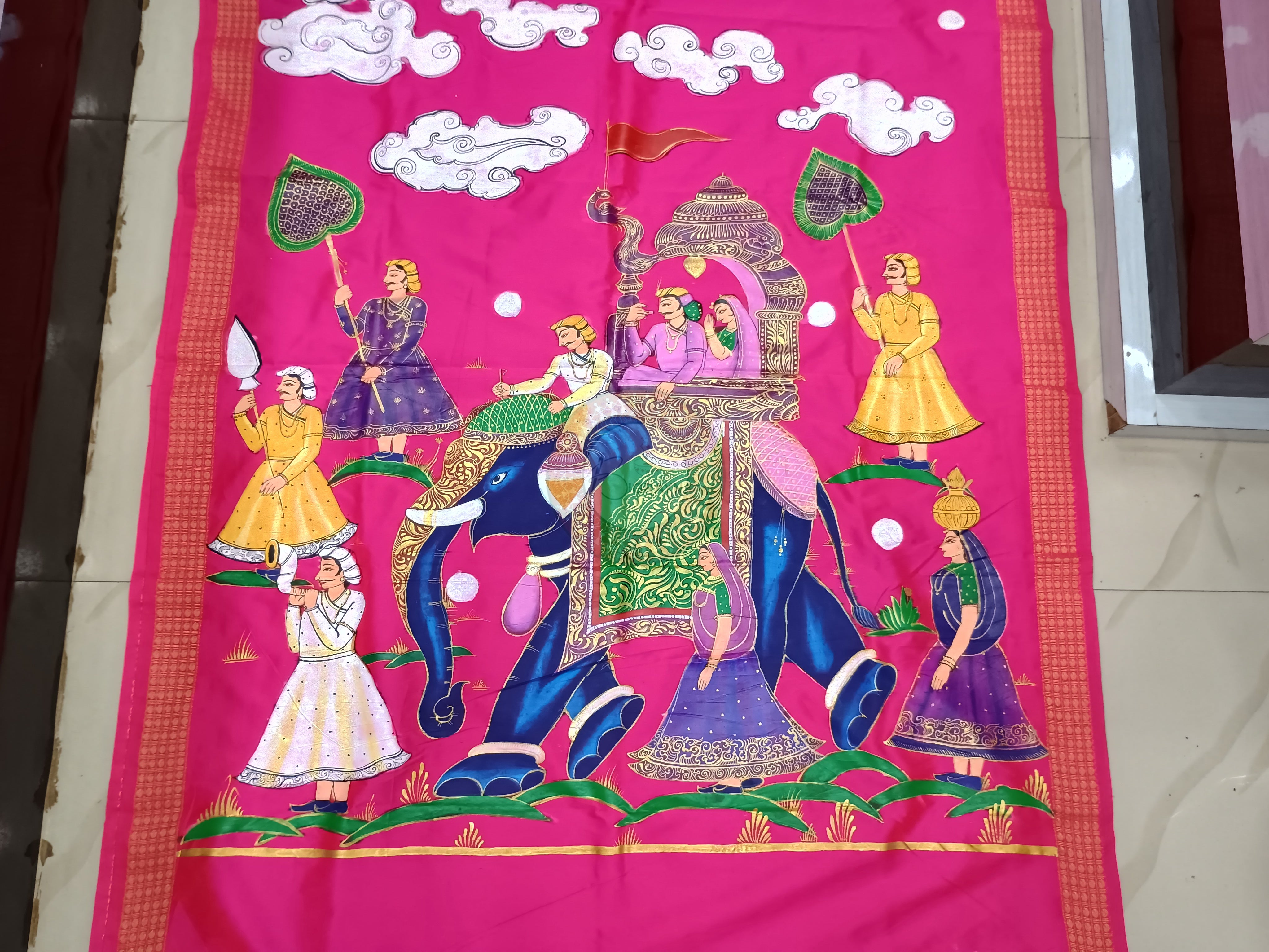 Magenta Pink Ashoka Theme Pattachitra Cotton Blended Silk Saree