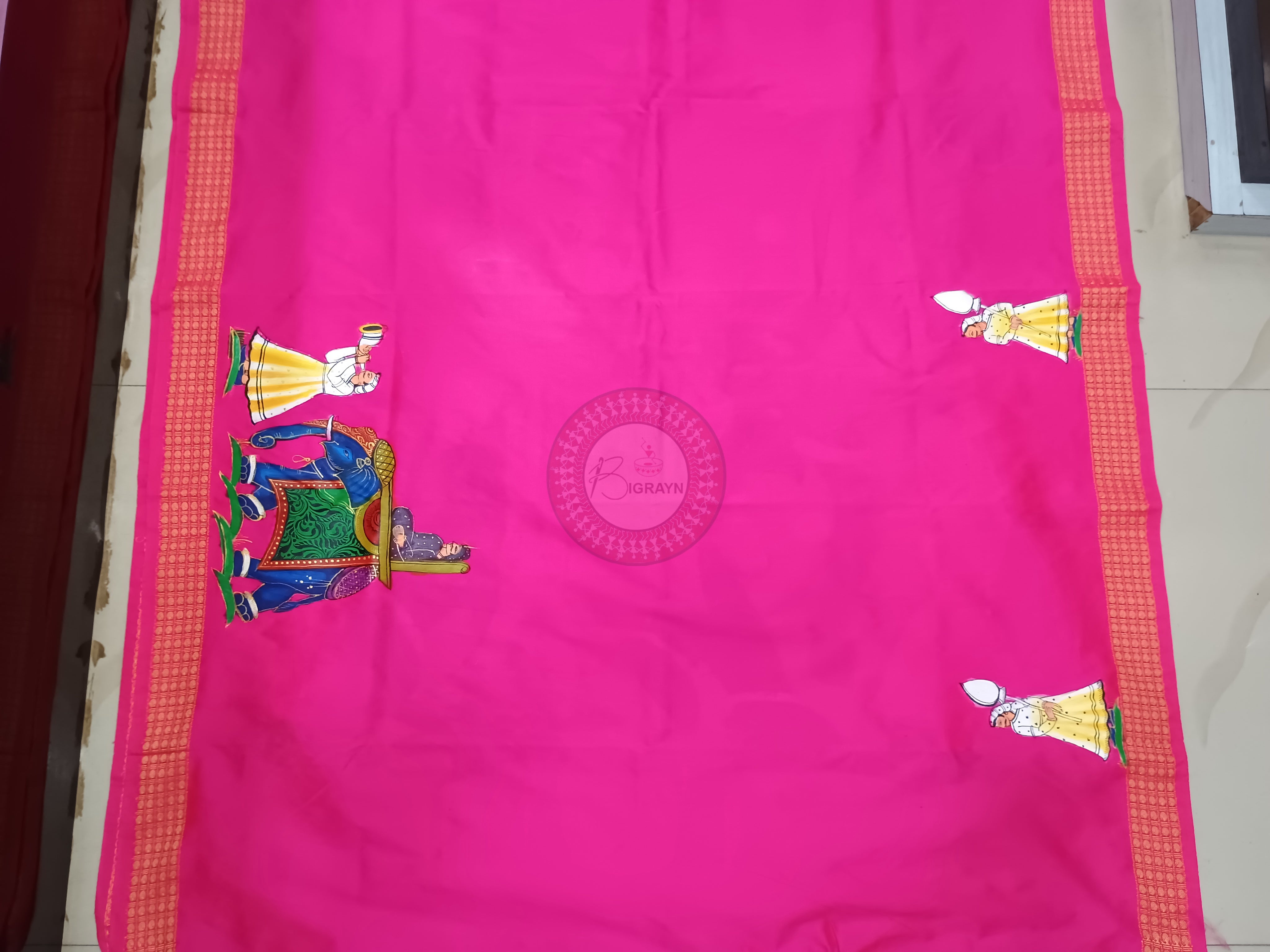Magenta Pink Ashoka Theme Pattachitra Cotton Blended Silk Saree