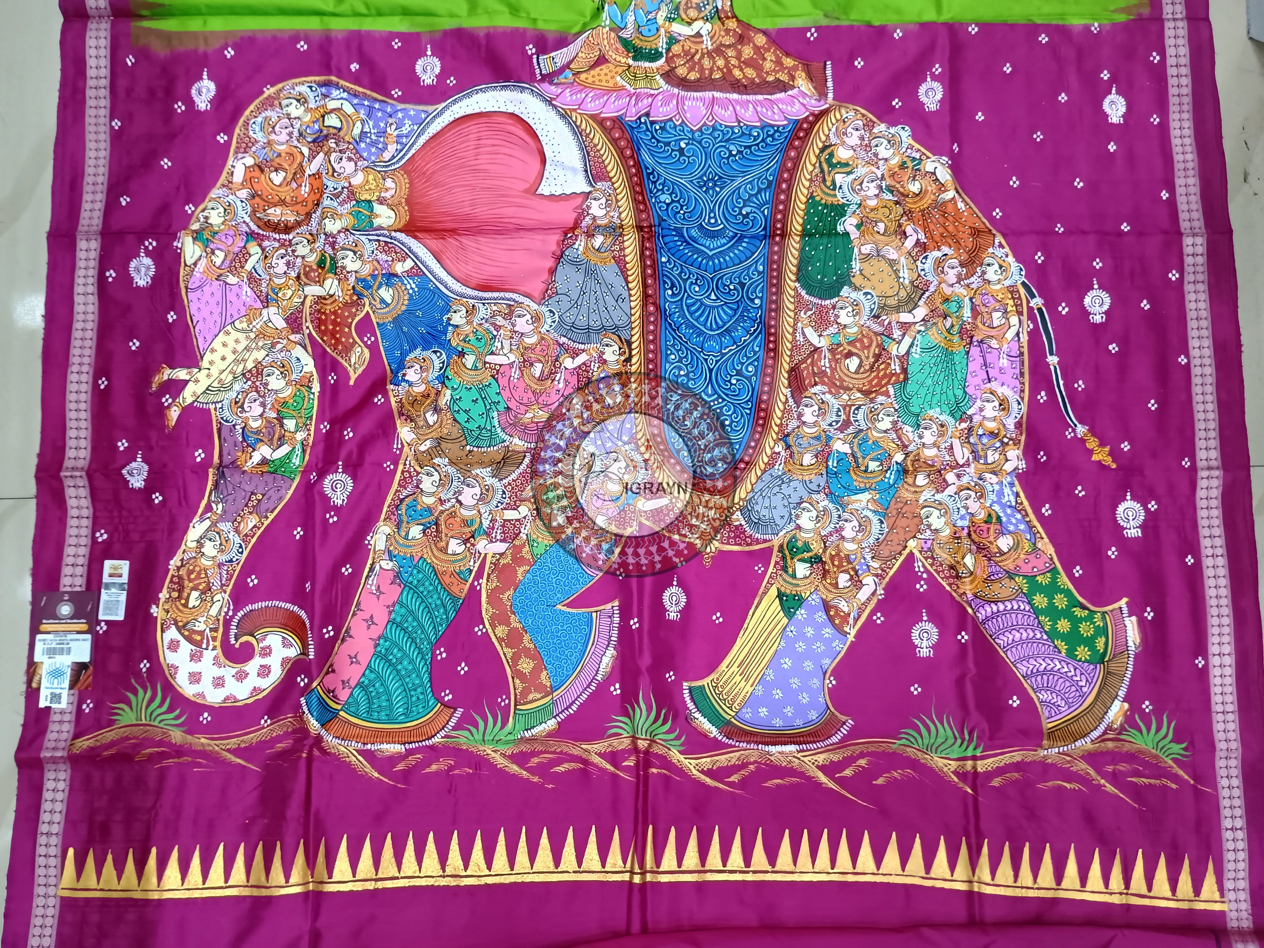 Neon Magenta Kandarpa Hasti Theme Pattachitra Sambalpuri Silk Saree