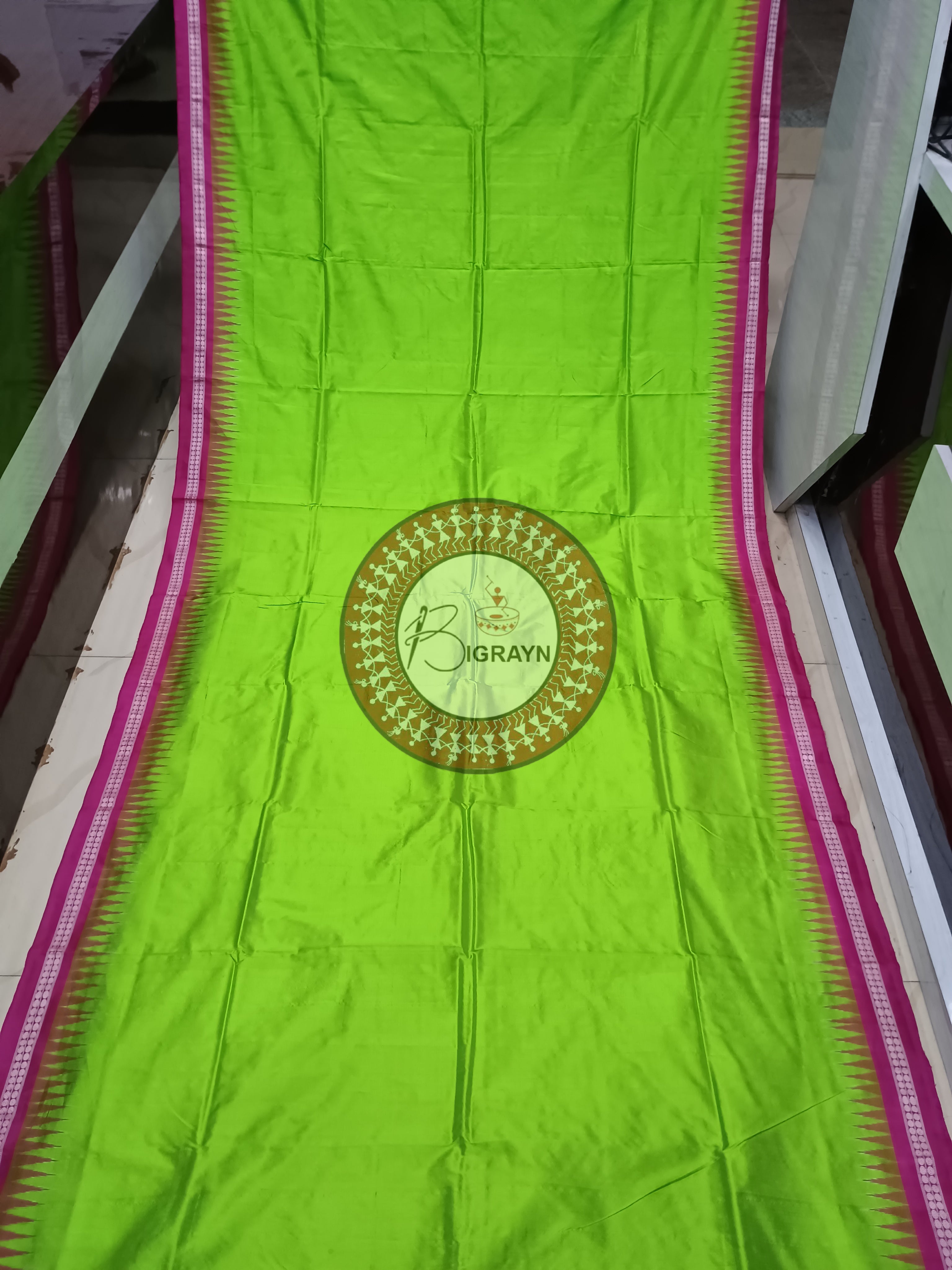 Neon Magenta Kandarpa Hasti Theme Pattachitra Sambalpuri Silk Saree