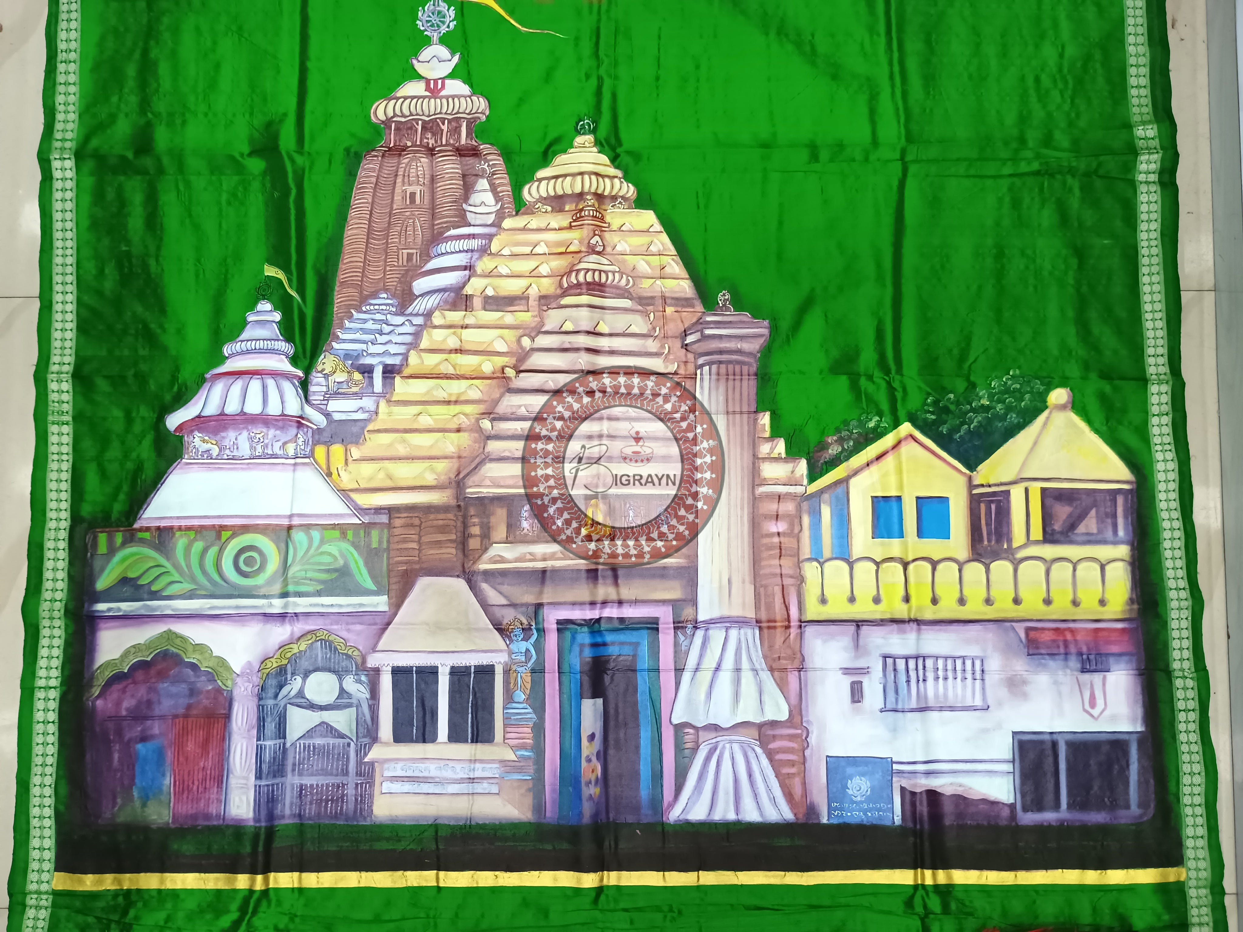 Red Green Jagannath Temple Theme Pattachitra Sambalpuri Silk Saree