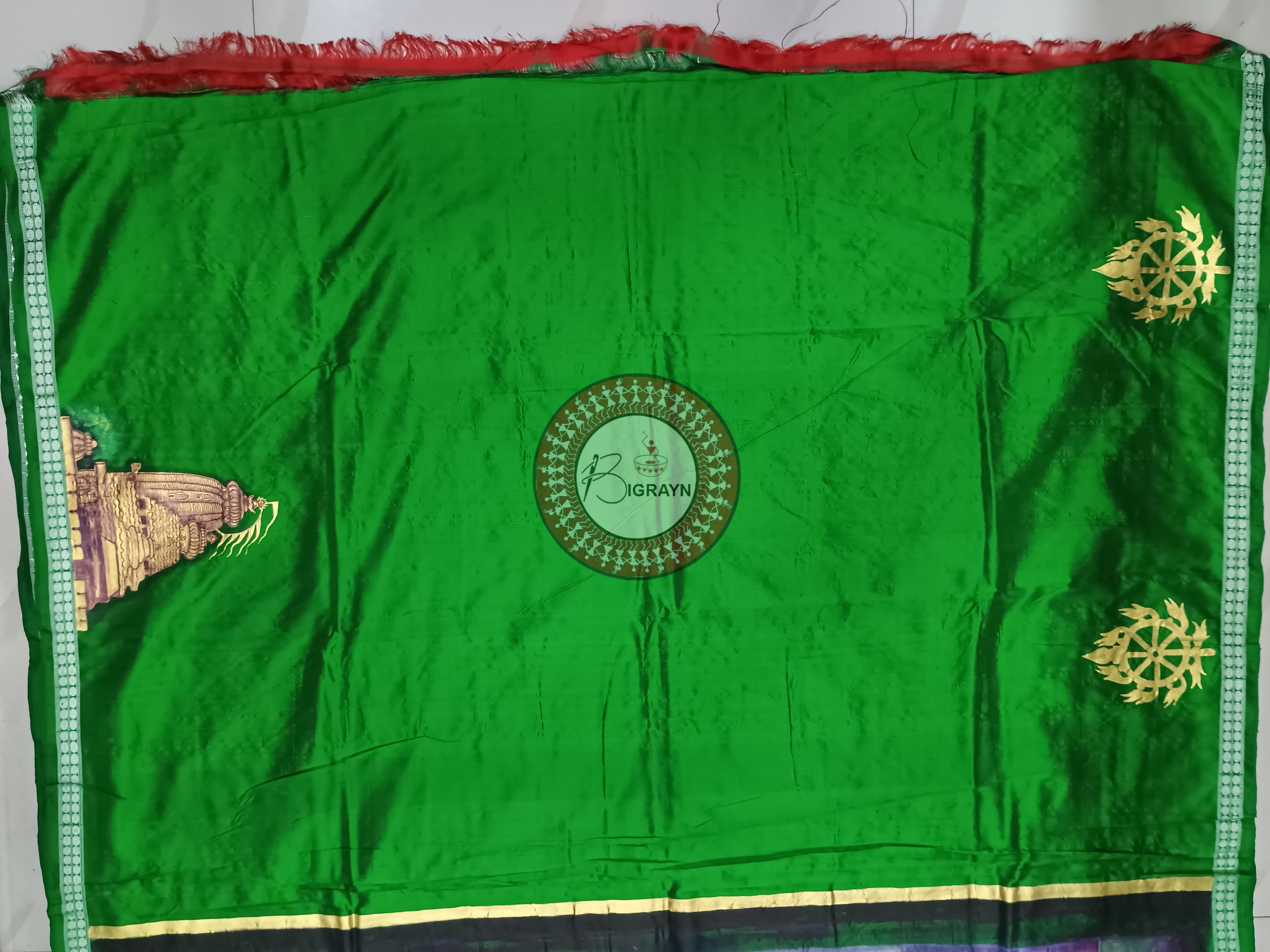 Red Green Jagannath Temple Theme Pattachitra Sambalpuri Silk Saree