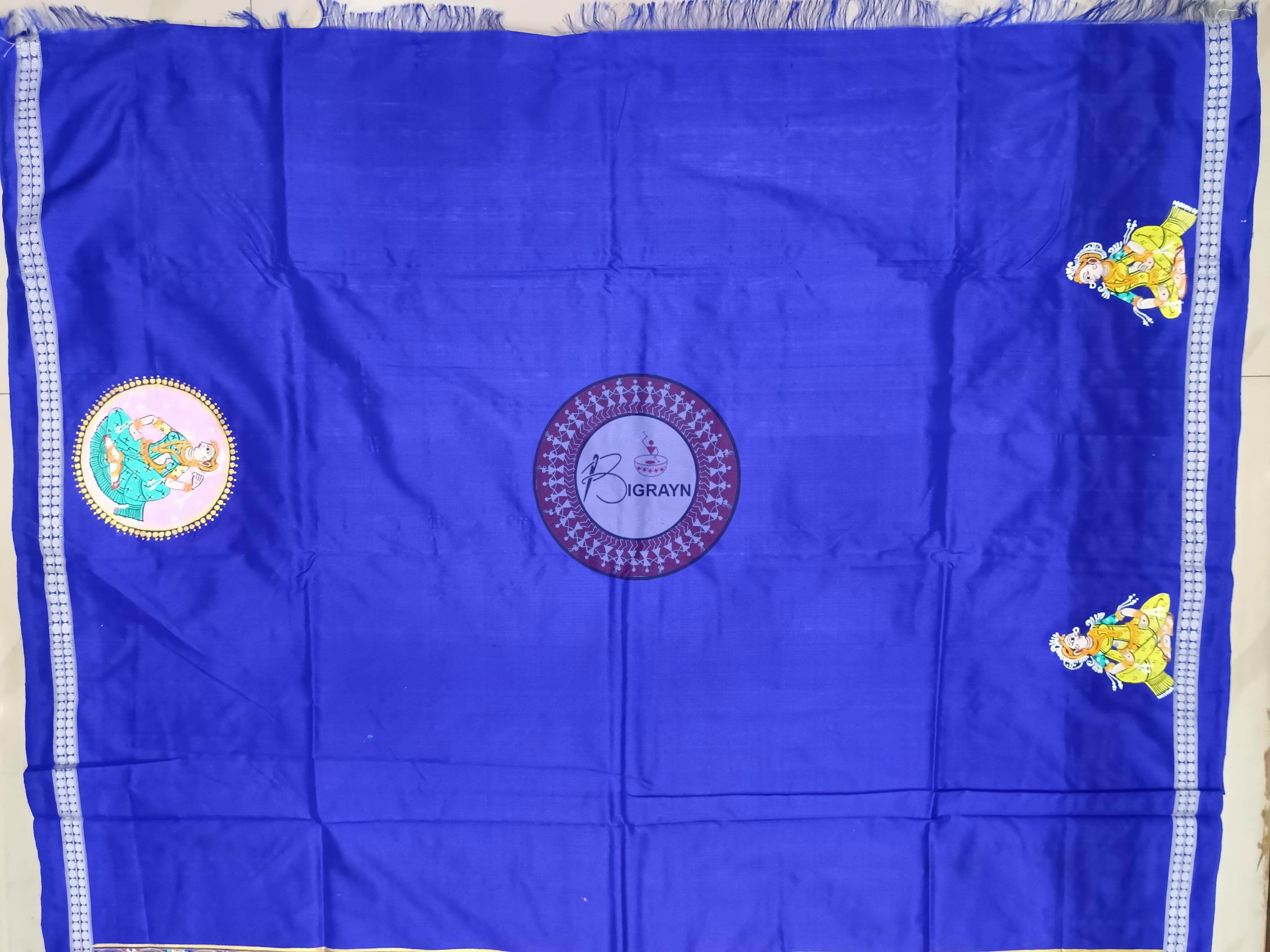 Yellow Blue Kandarpa Kalash Theme Pattachitra Sambalpuri Silk Saree