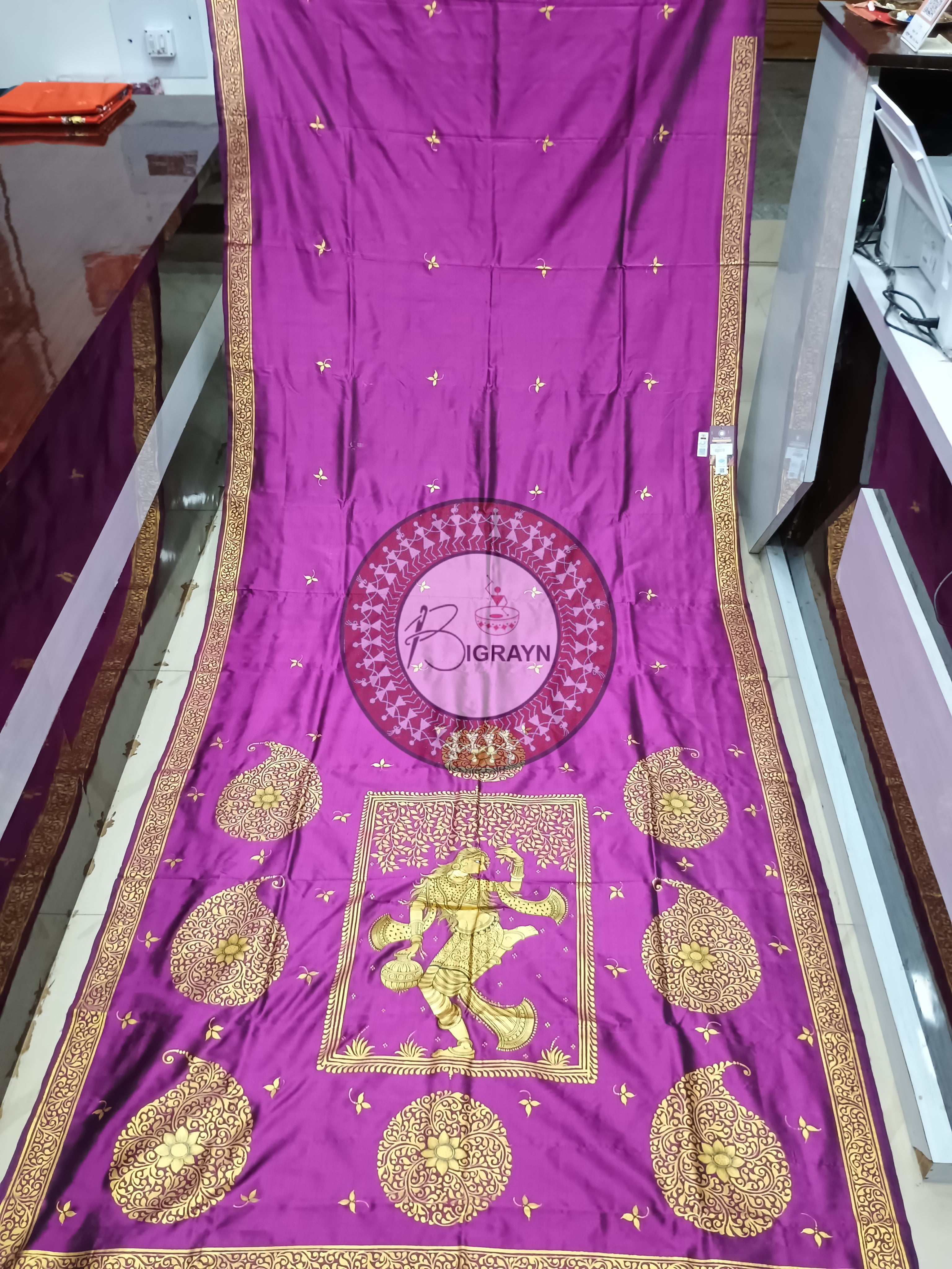 Purple Nartaki Golden Pattachitra Sambalpuri Silk Saree