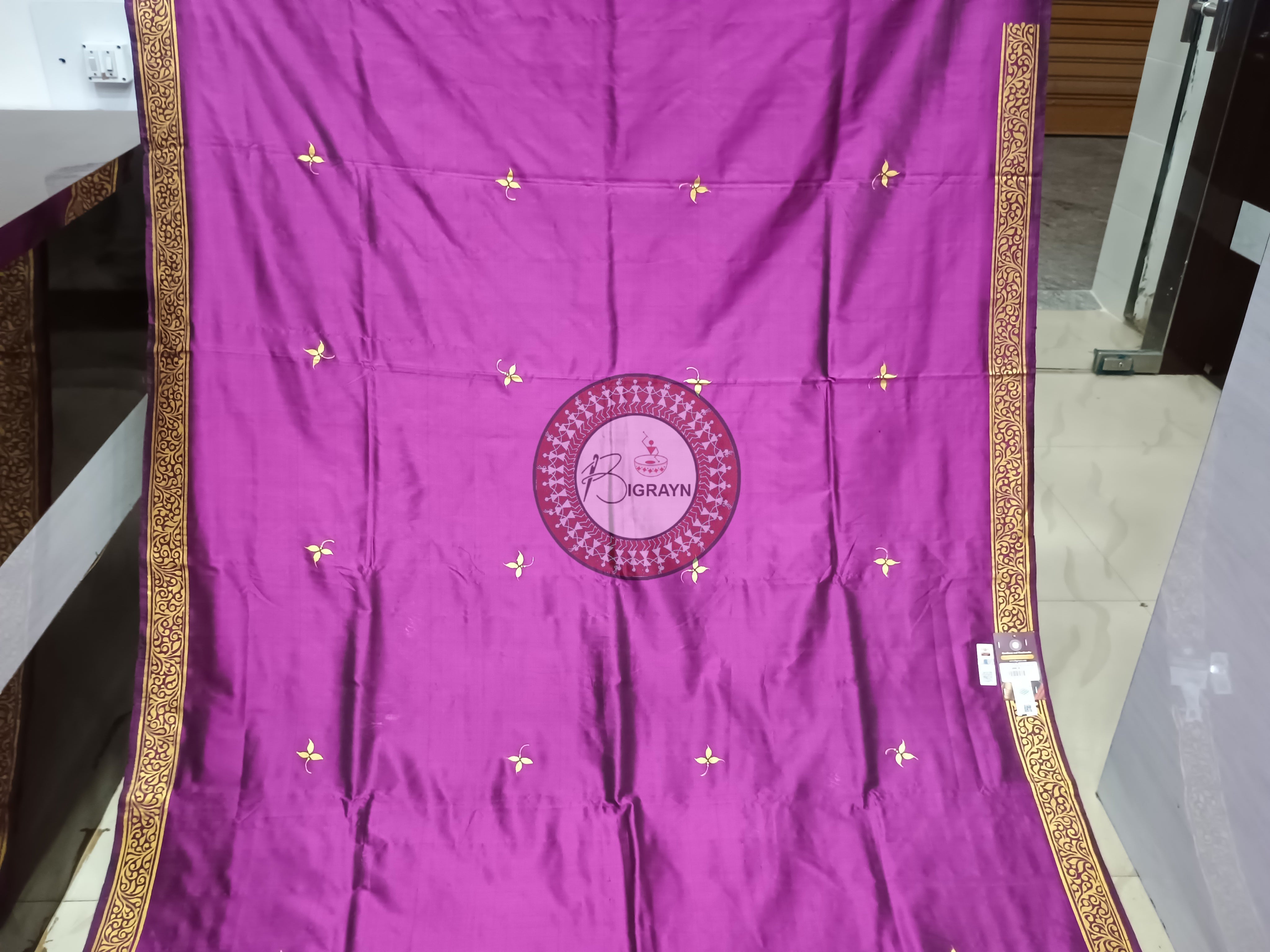 Purple Nartaki Golden Pattachitra Sambalpuri Silk Saree