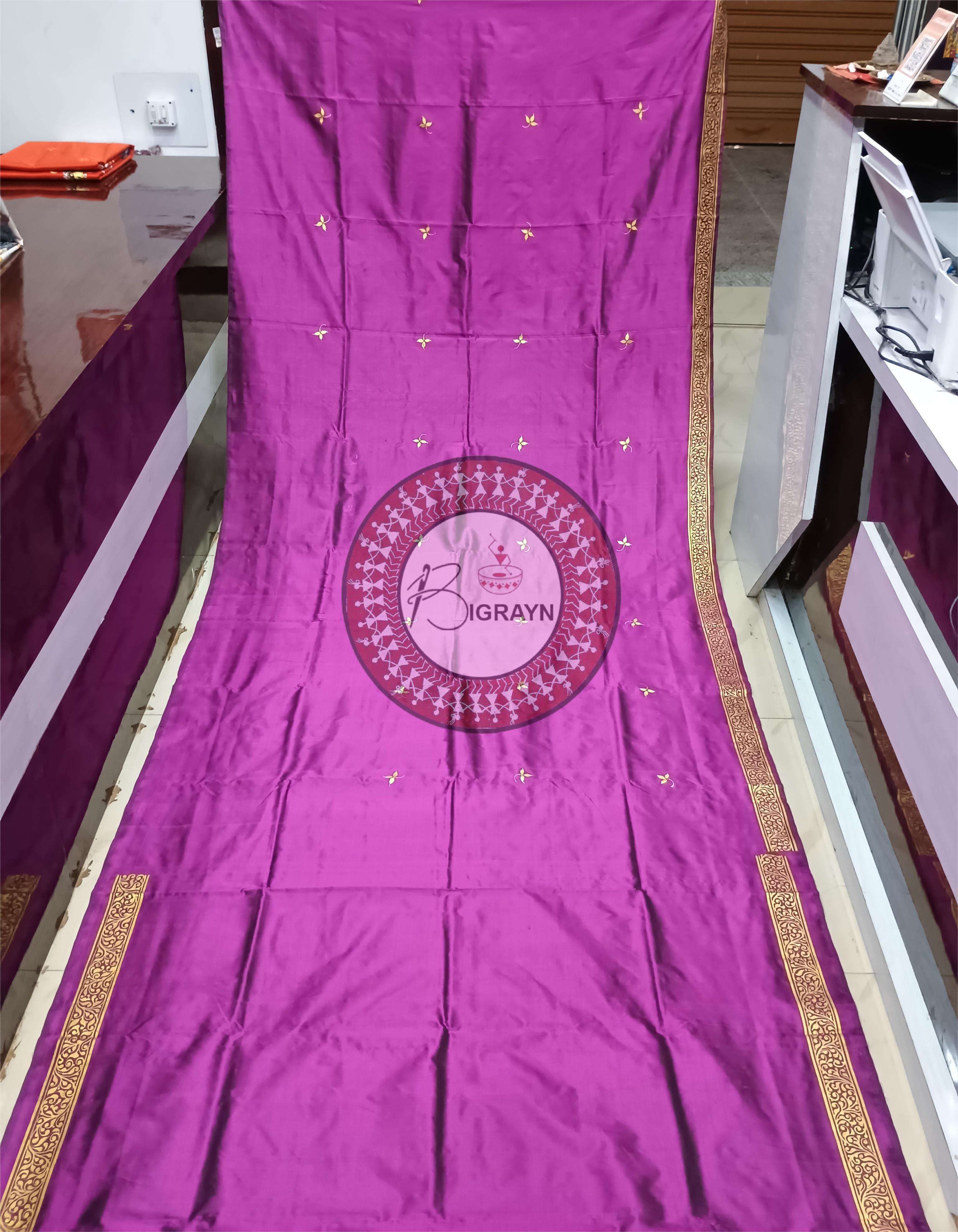 Purple Nartaki Golden Pattachitra Sambalpuri Silk Saree