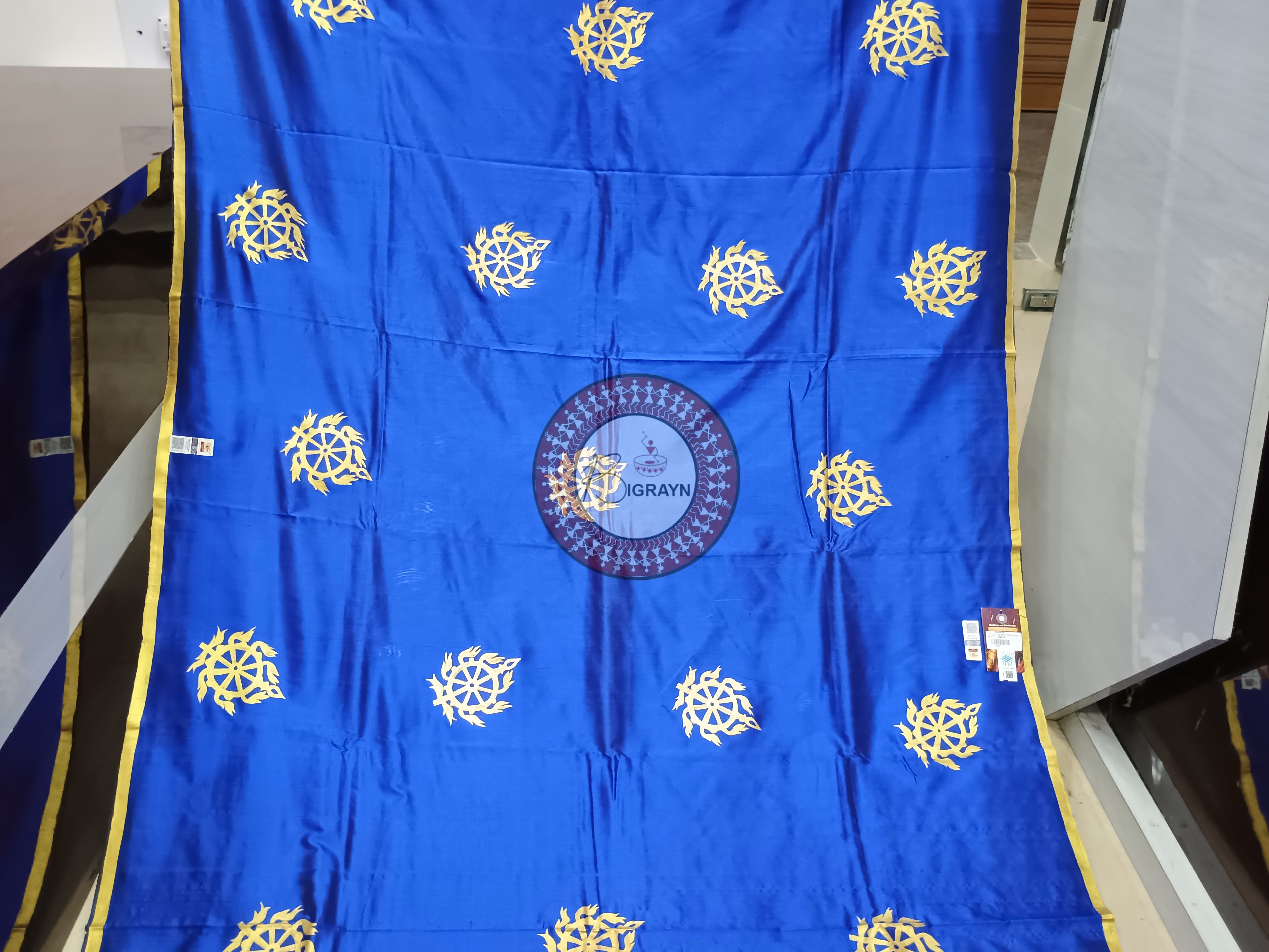 Blue Golden Jagannath Rathyatra Pattachitra Sambalpuri Silk Saree