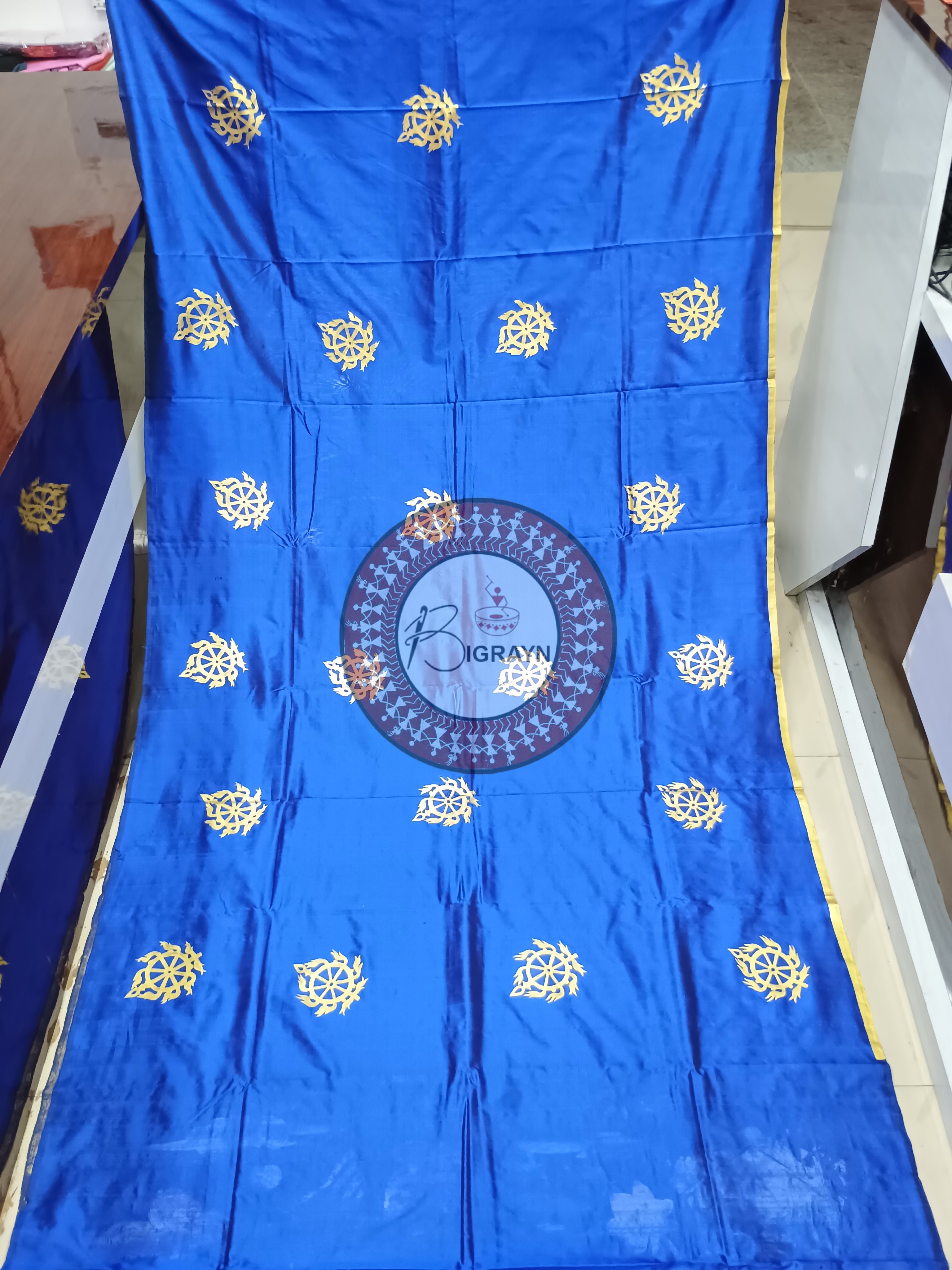 Blue Golden Jagannath Rathyatra Pattachitra Sambalpuri Silk Saree