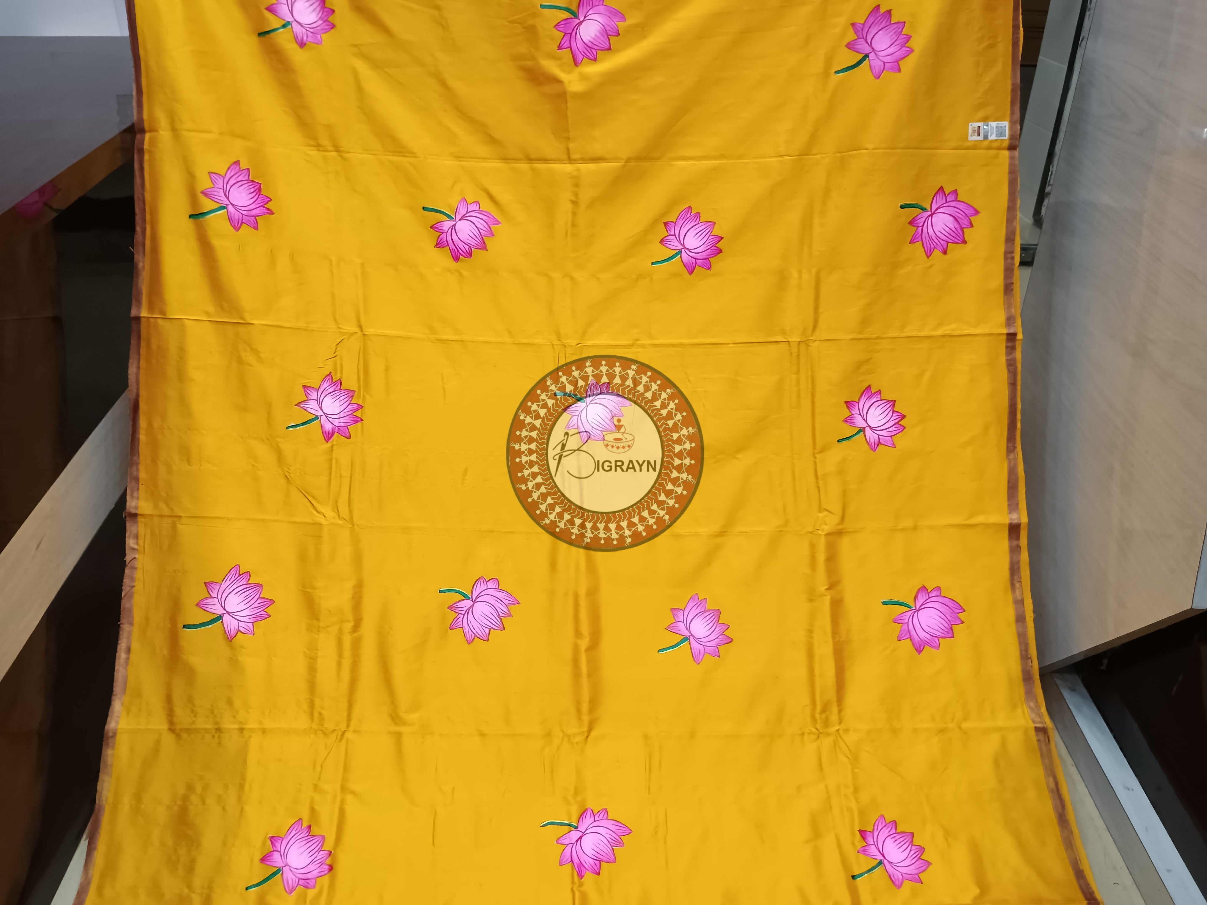 Golden Yellow Rama Sita Theme Pattachitra Sambalpuri Silk Saree