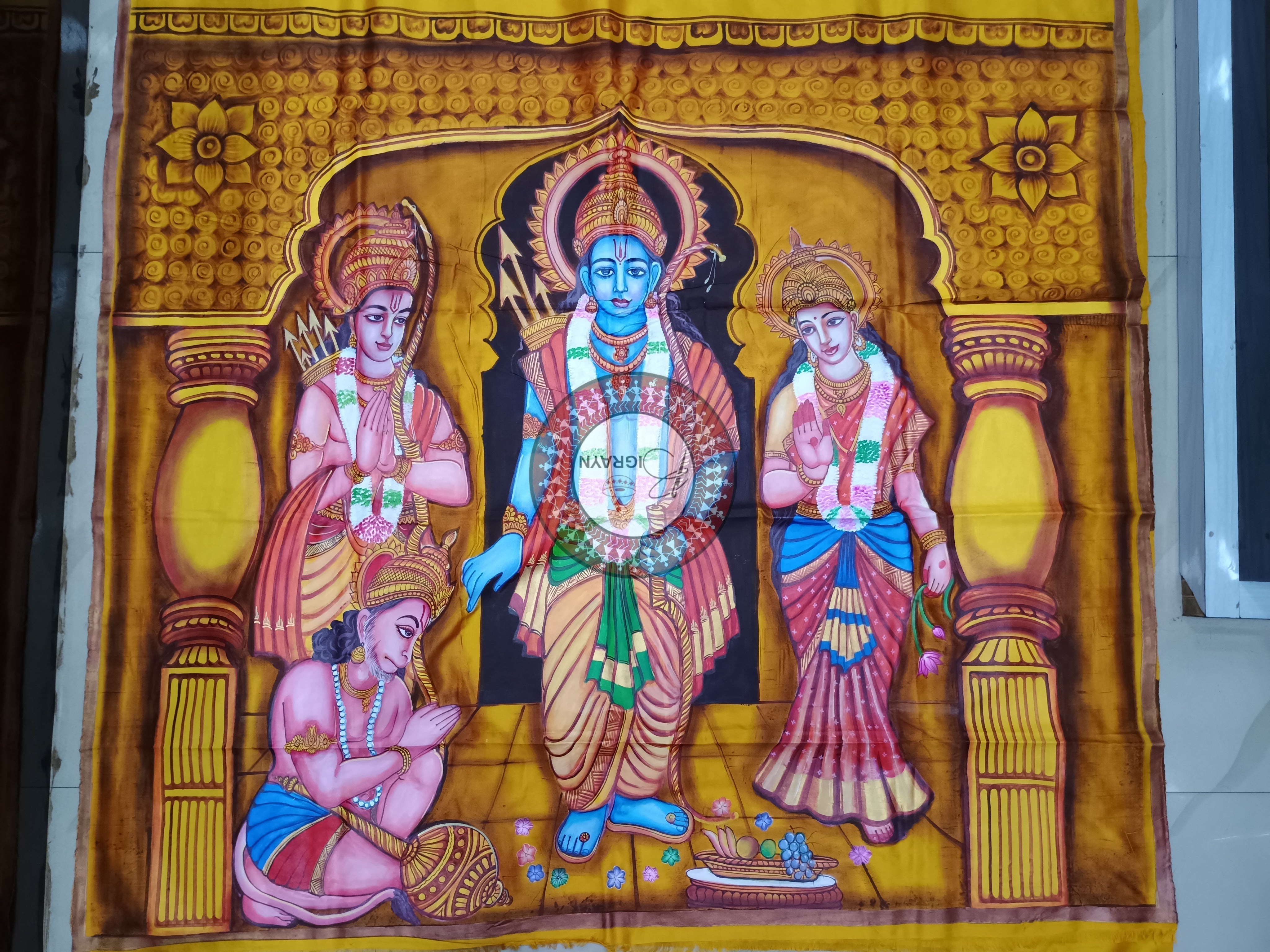 Golden Yellow Rama Sita Theme Pattachitra Sambalpuri Silk Saree